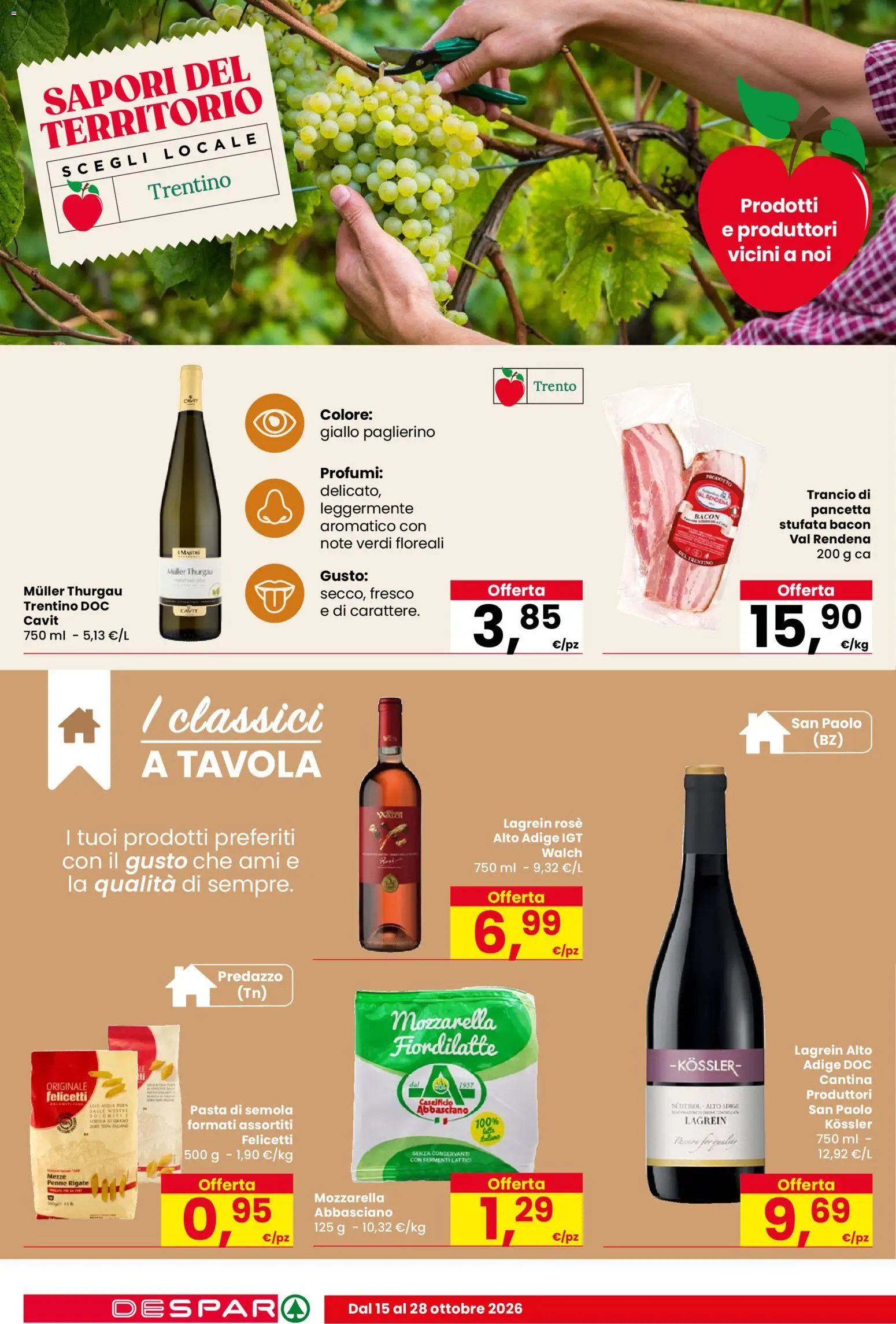 Volantino Despar del 15/10/2026 | Pagina: 12 | Prodotti: Pasta, Bacon, Profumi, Semola