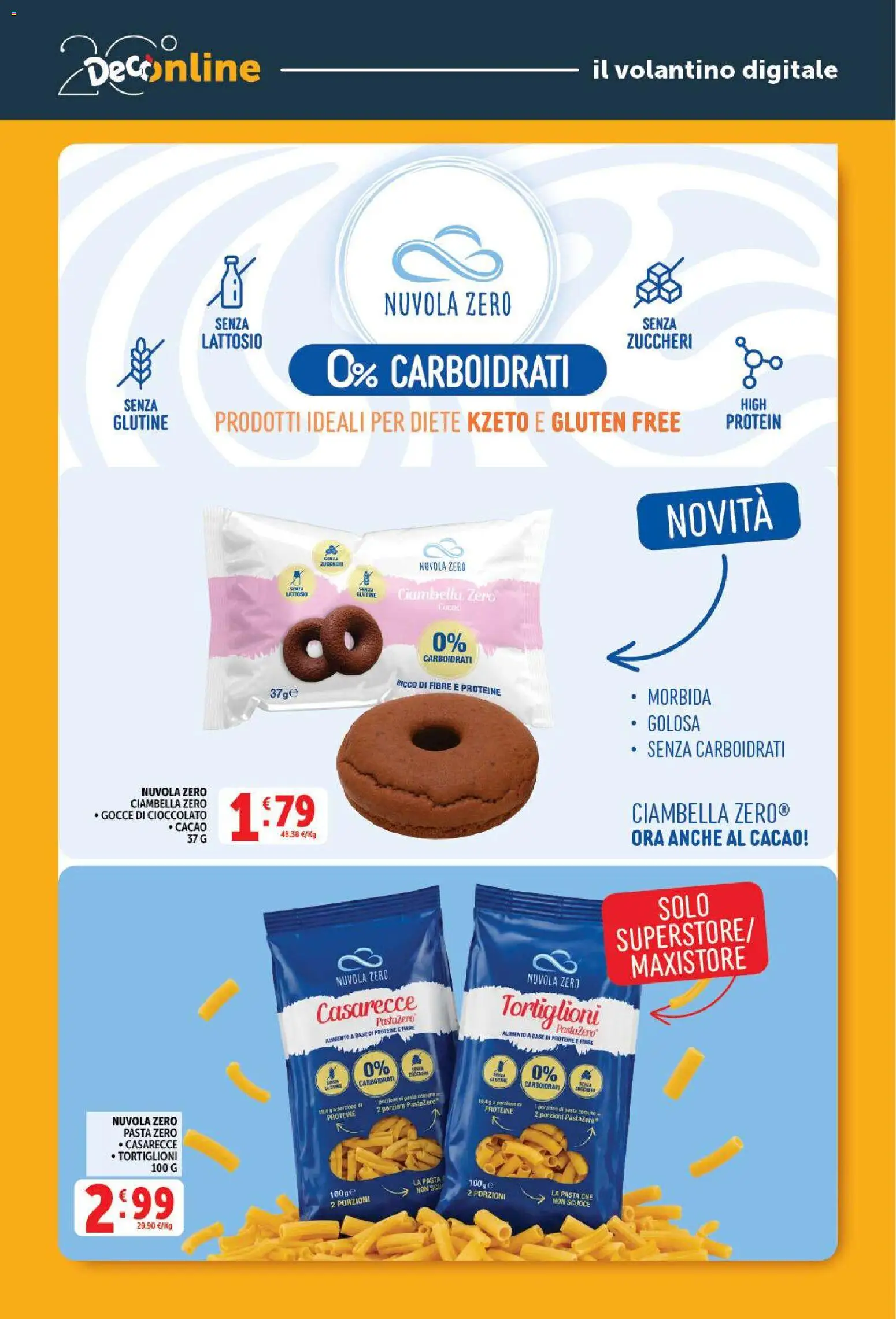 Volantino Decò del 01/09/2026 | Pagina: 28 | Prodotti: Tortiglioni, Pasta, Cacao, Senza lattosio