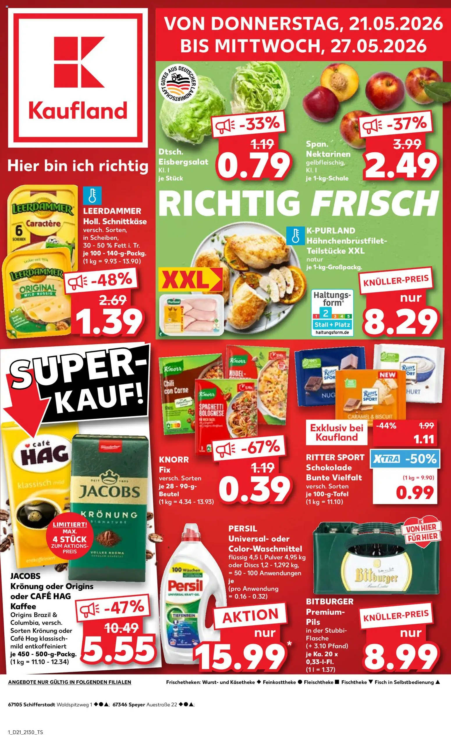 Kaufland Prospekt Speyer	 – gültig ab 21.05.2026 | Seite: 1 | Produkte: Bitburger, Pils, Fisch, Wurst