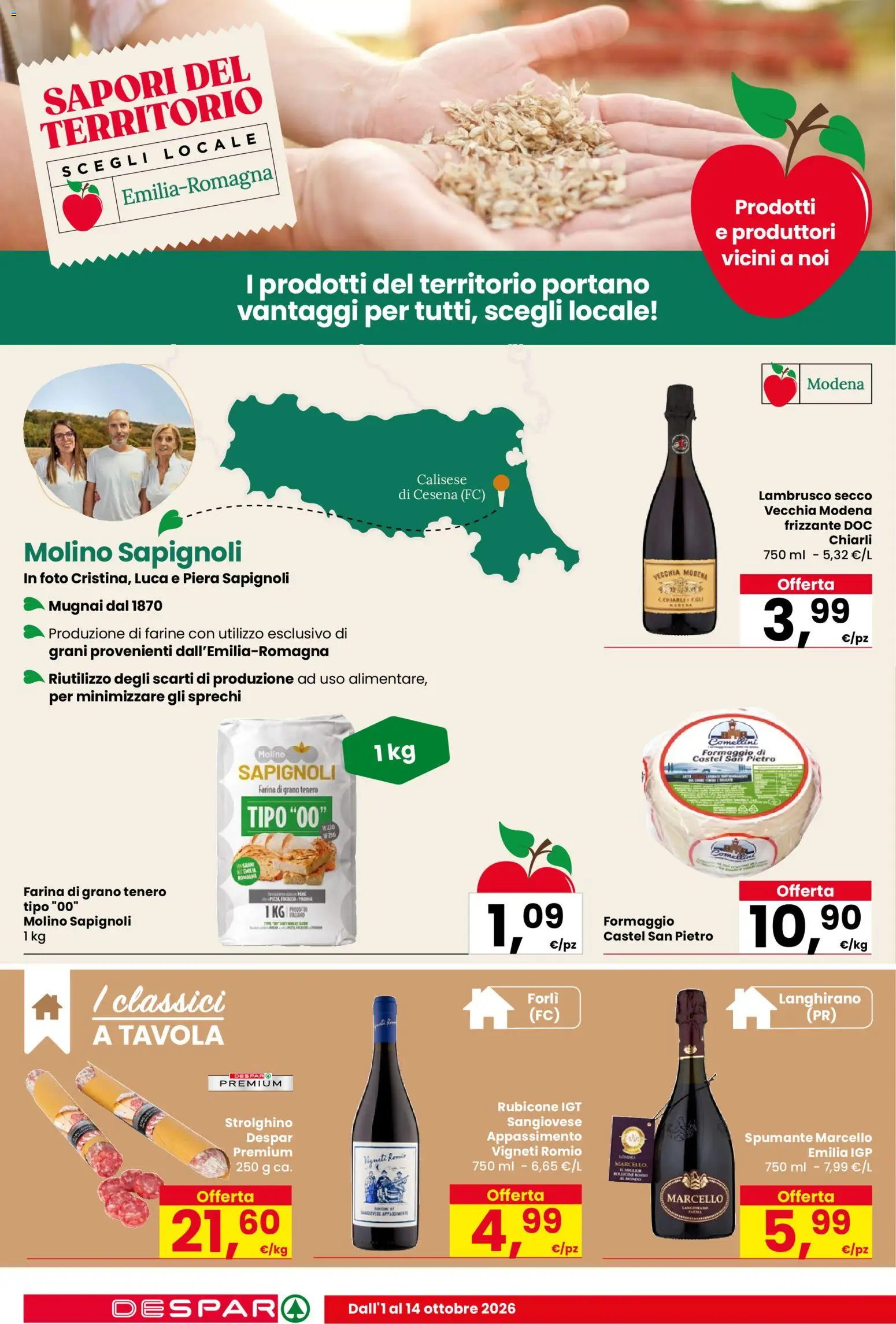 Volantino Despar del 01/10/2026 | Pagina: 12 | Prodotti: Formaggio, Farina, Spumante, Lambrusco