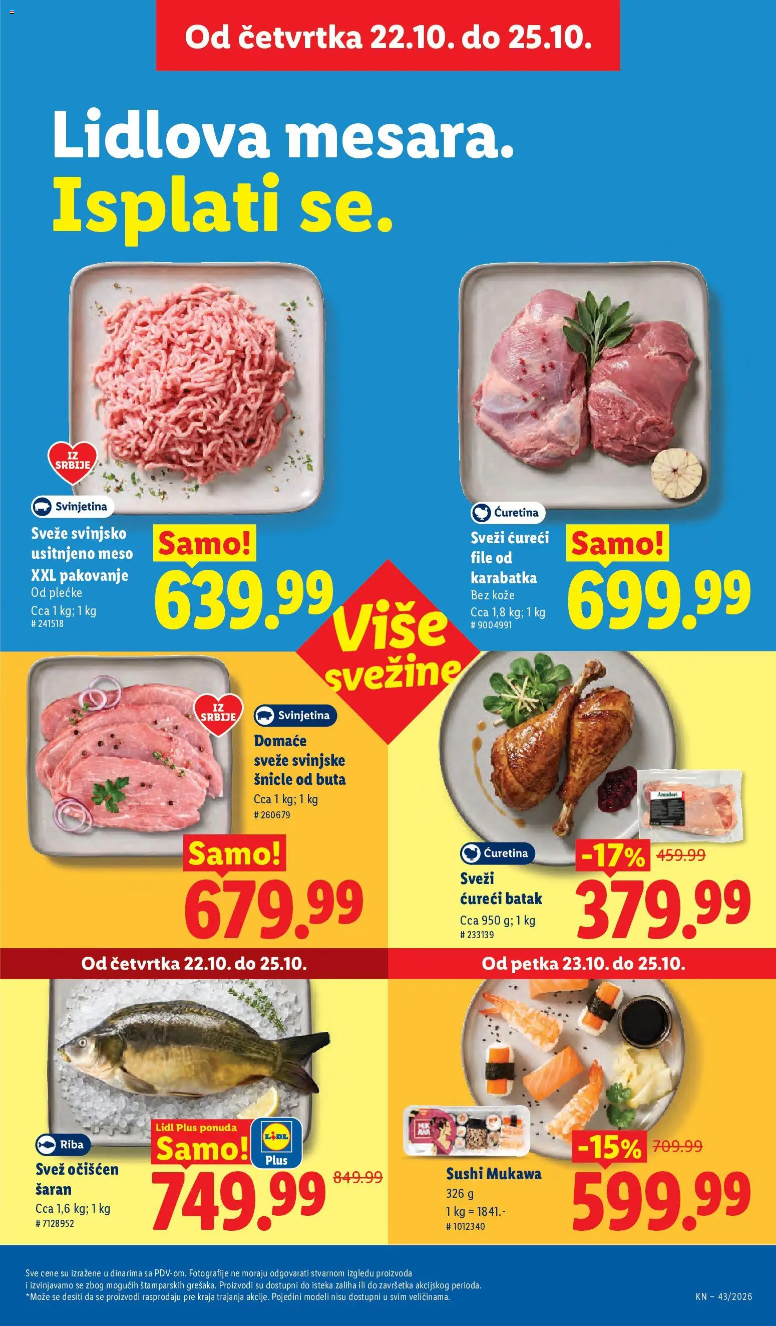 Lidl katalog - važi od 22.10.2026 | Strana: 21 | Proizvode: Šaran, Svinjske šnicle, Sushi, Pakovanje