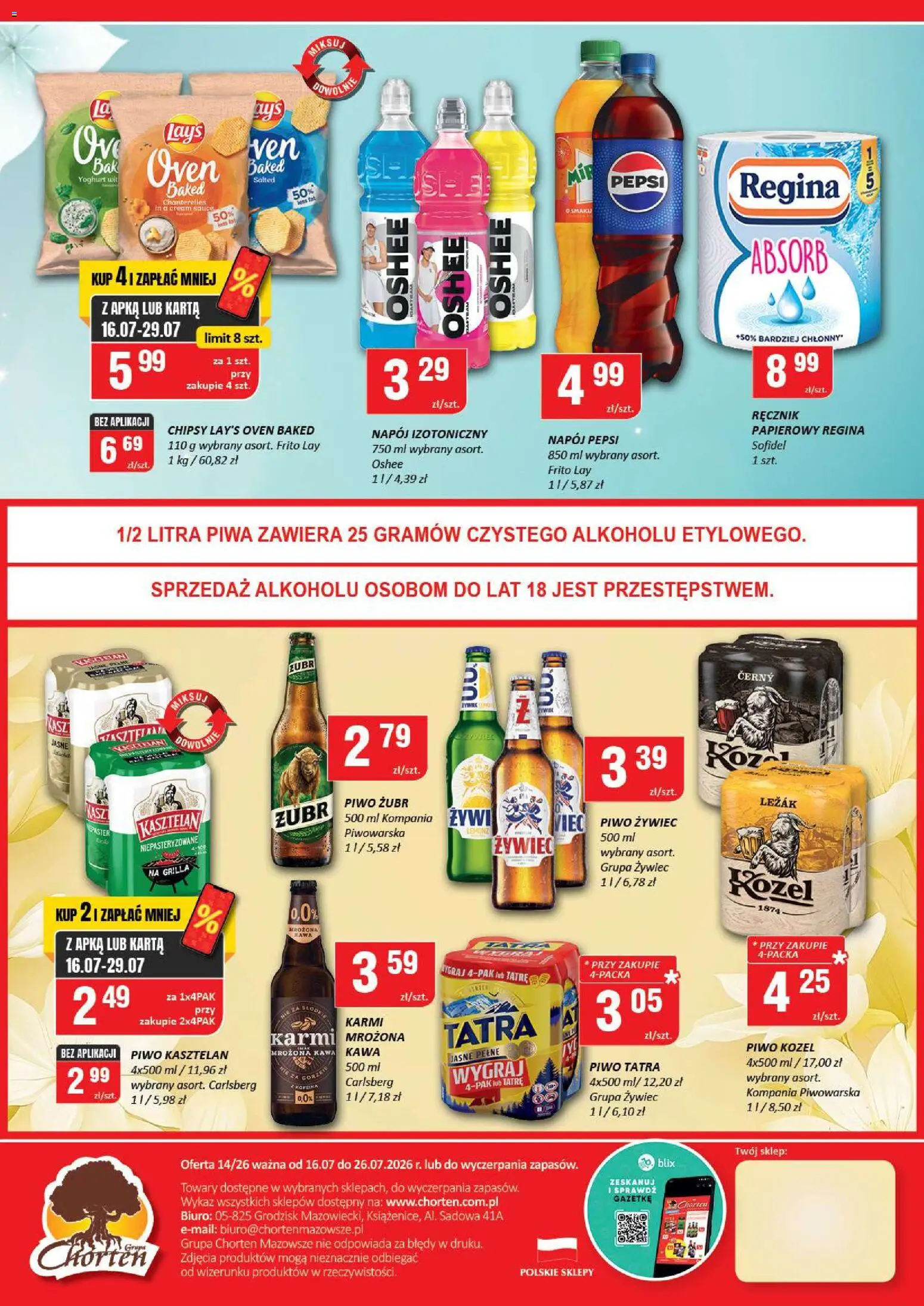Chorten gazetka od 16.07.2026 | Strona: 2 | Produkty: Piwo żubr, Karta, Kawa, Piwo kozel