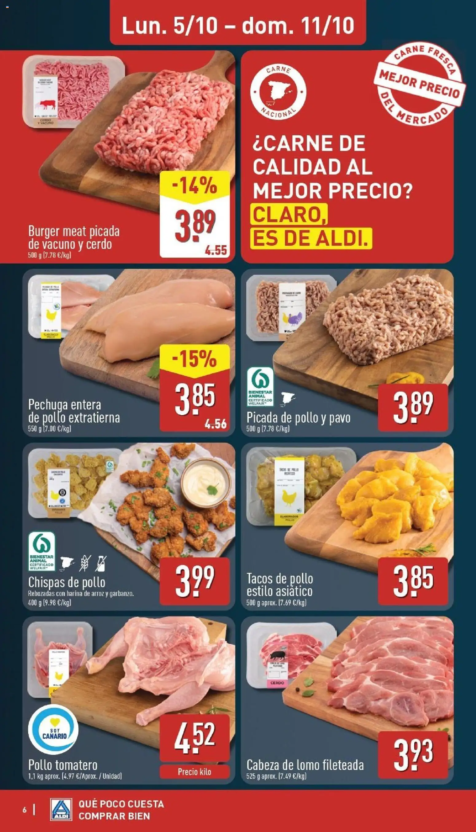 Aldi folleto Canarias │ válido desde el 05/10/2026 | Página: 6 | Productos: Lomo, Harina, Tacos, Pavo
