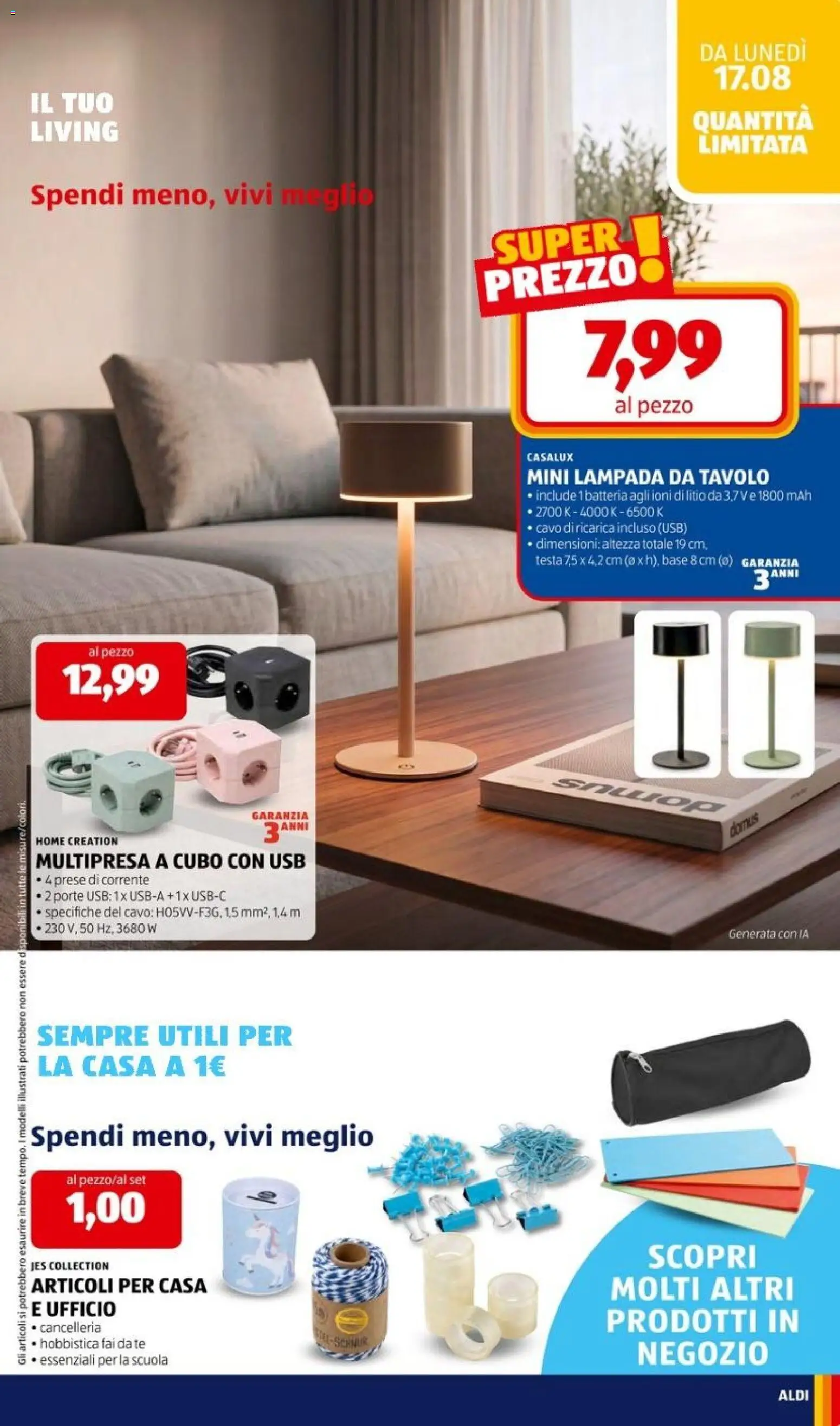Volantino Aldi del 17/08/2026 | Pagina: 25 | Prodotti: Tè, Lampada da tavolo, USB, Tavolo