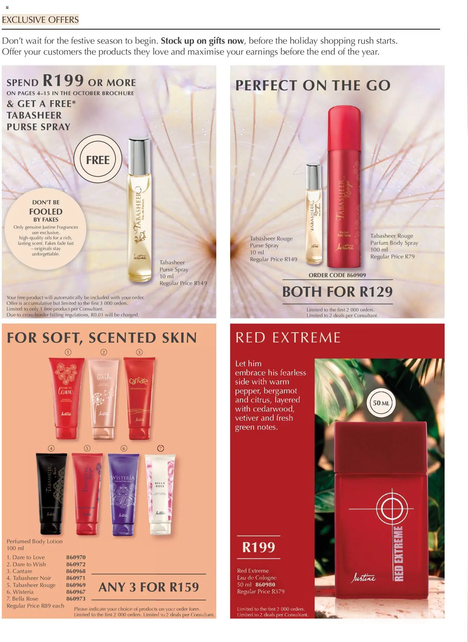 New Justine catalogue – valid from 01/10/2026 | Page: 4 | Products: Purse, Body spray, Stock, Purse spray