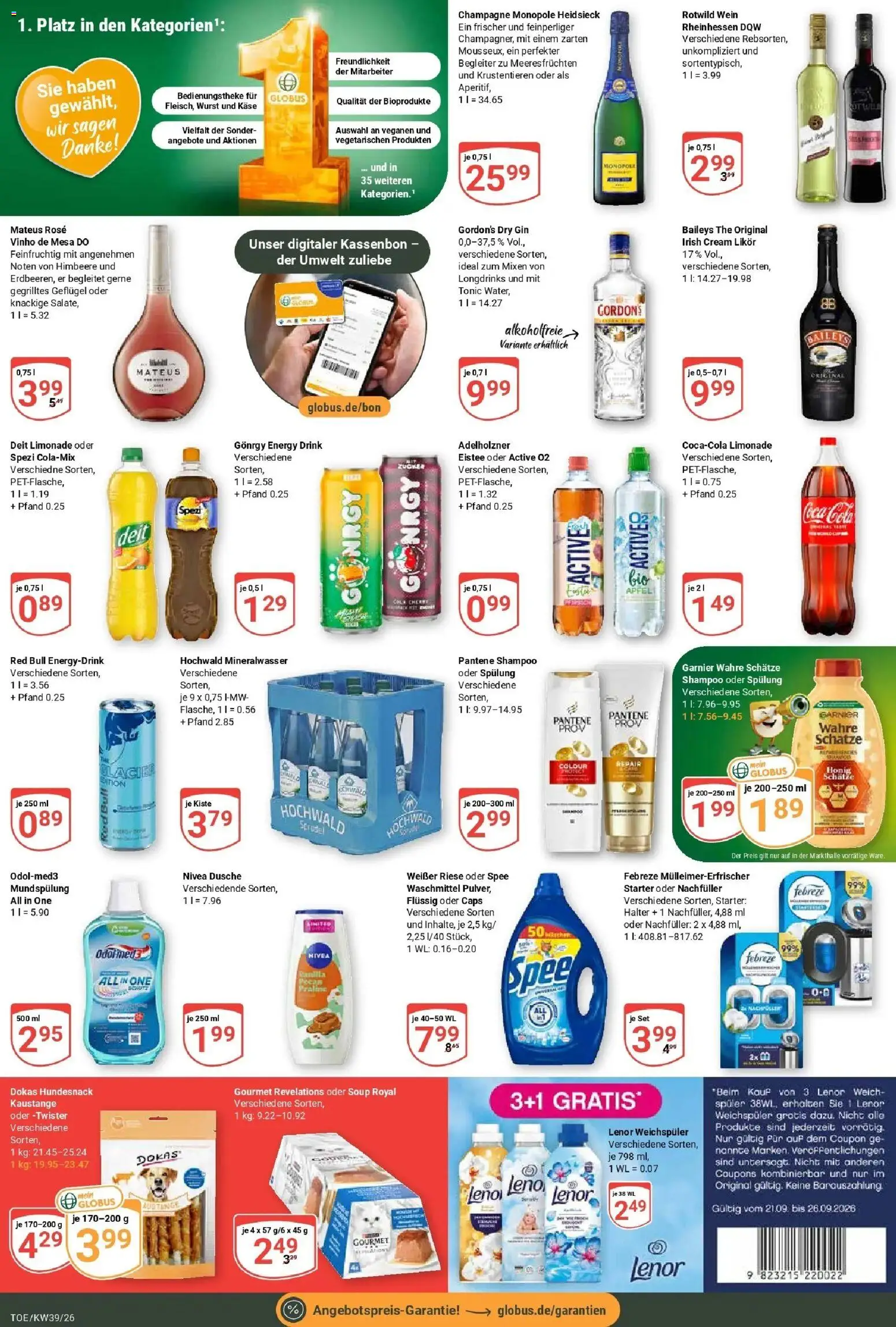 Globus Prospekt Tönisvorst (ab 21.09.2026) » Angebote online | Seite: 5 | Produkte: Spülung, Wurst, Himbeere, Gin