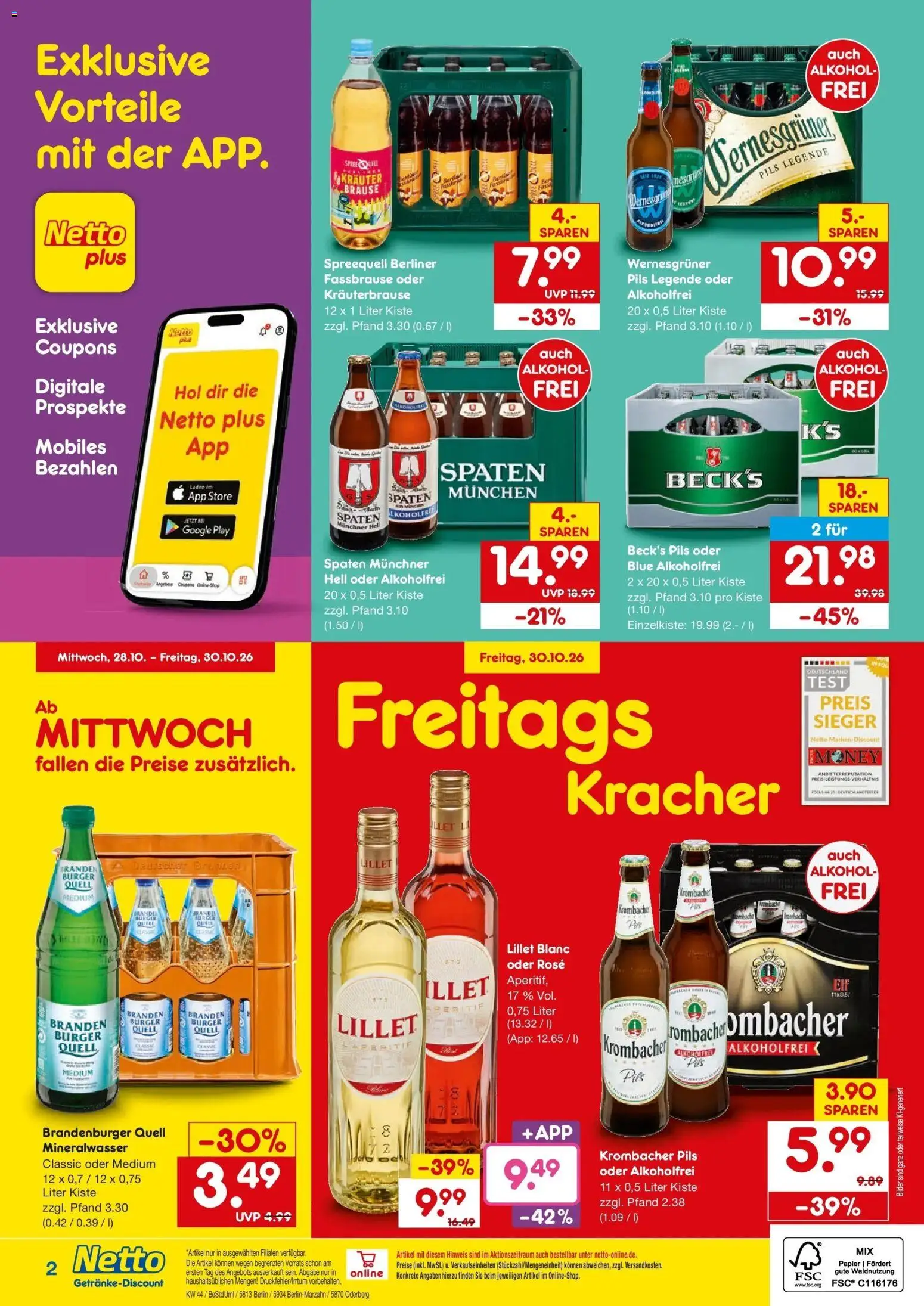 Netto Marken-Discount Prospekt Berlin – gültig ab 26.10.2026 | Seite: 2 | Produkte: Berliner, Burger, Mineralwasser, Krombacher