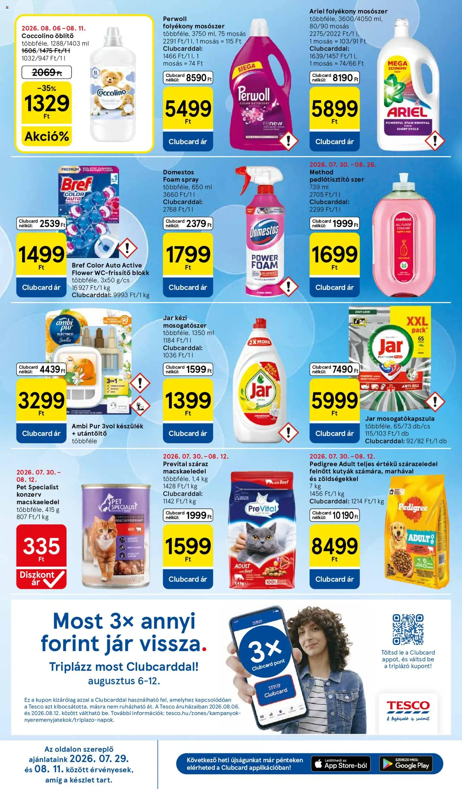Tesco akciós ujság - amely érvényes a következő dátumtól: 2026.08.06. | Oldal: 8 | Termékek: Ariel, Coccolino, Öblítő, Mosogatószer