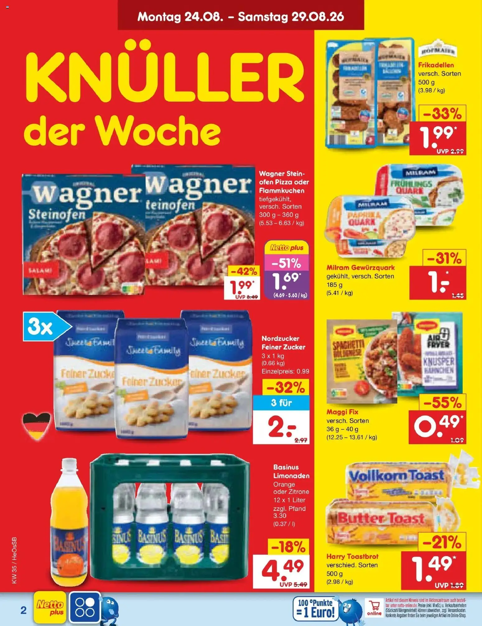 Netto Marken-Discount Prospekt Rostock – gültig ab 24.08.2026 | Seite: 2 | Produkte: Butter, Toastbrot, Zucker, Zitrone