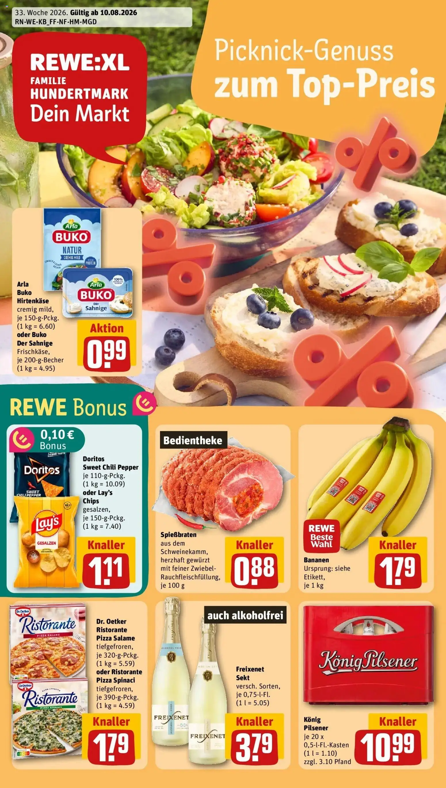 REWE Prospekt ab 10.08.2026 zum Blättern » Angebote | Seite: 1 | Produkte: Ristorante, Freixenet, Pizza, Chips