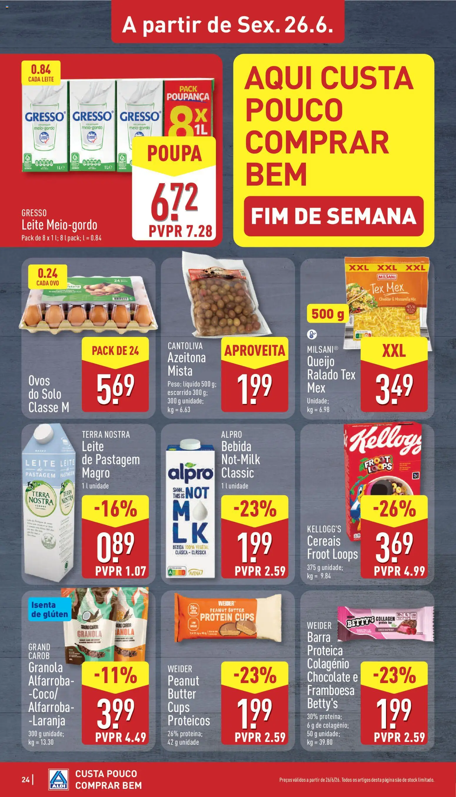Aldi folheto │ válido de 22.06.2026 | Página: 24 | Produtos: Leite, Queijo, Cheddar, Cereais
