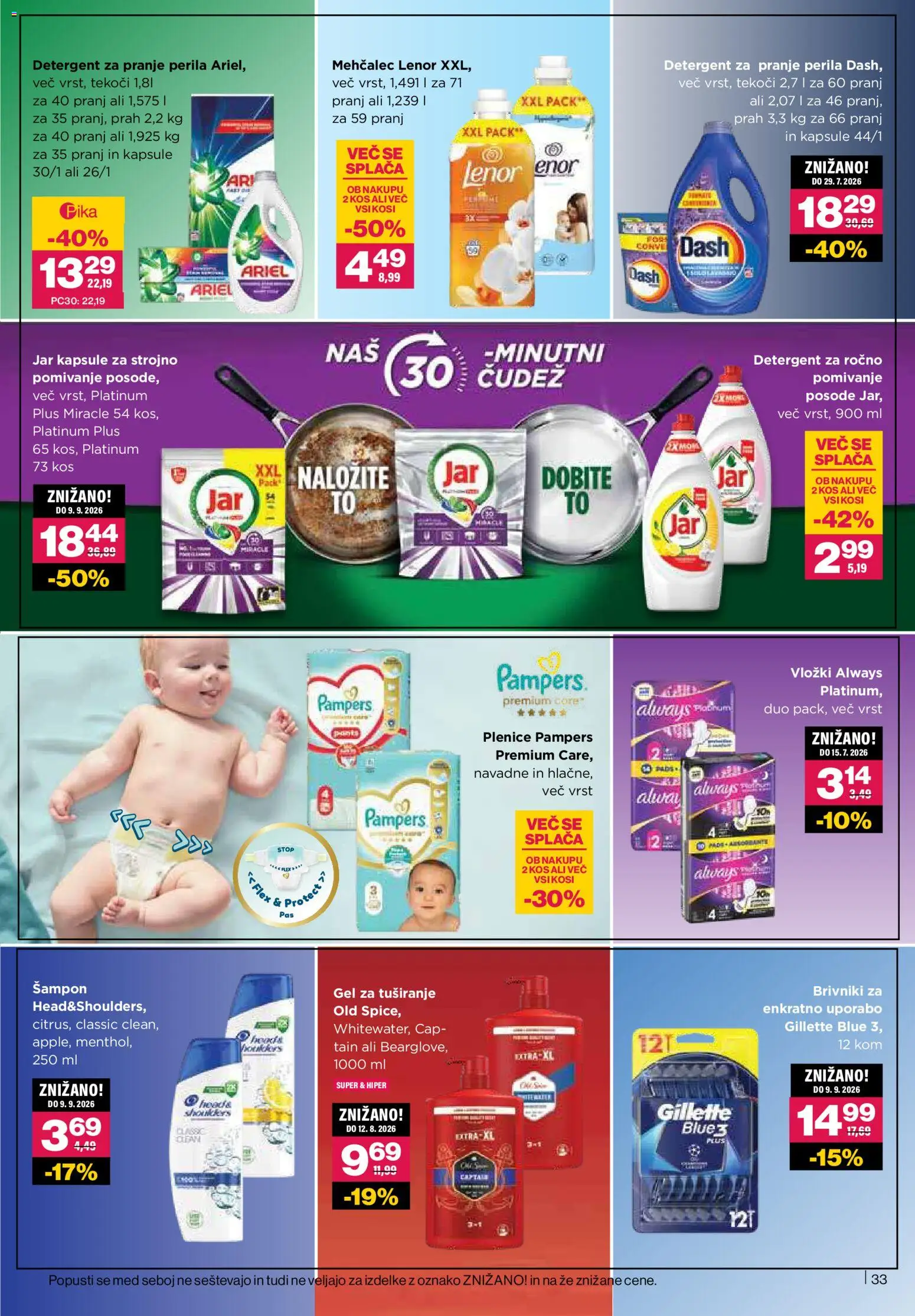 Novi Mercator katalog ponudbe – veljaven od 26.06.2026 | Stran: 33 | Izdelki: Plenice, Mehčalec, Vložki, Detergent