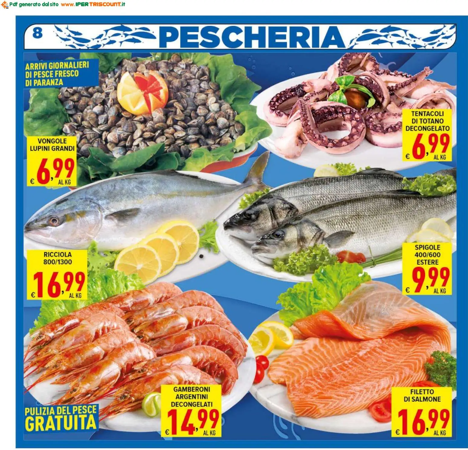 Volantino Ipertriscount del 06.03.2026 | Pagina: 8 | Prodotti: Salmone, Pesce, Vongole, Gamberoni