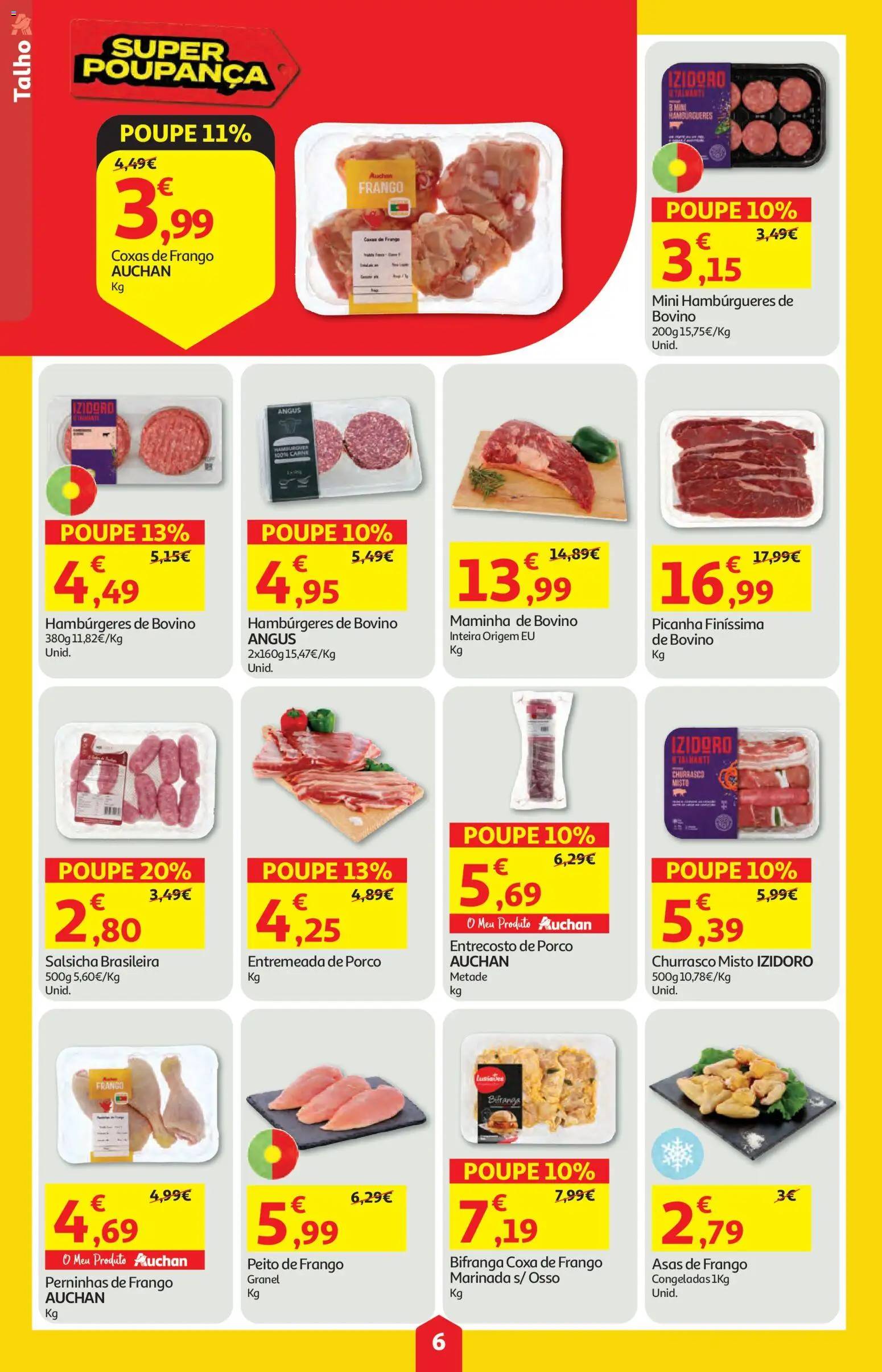 Auchan folheto │ válido de 16/07/2026 | Página: 6 | Produtos: Asas de frango, Peito de frango, Frango, Salsicha