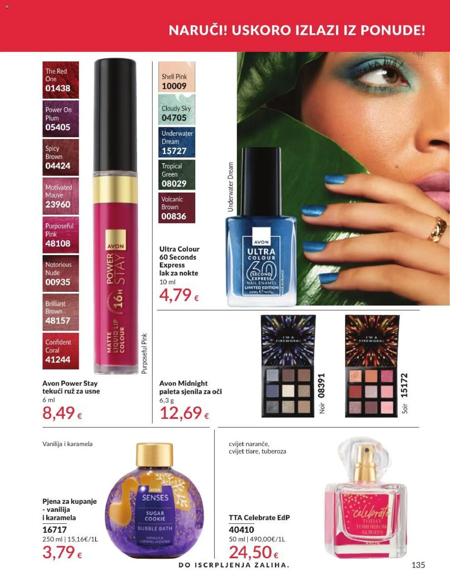 Avon katalog | vrijedi od 30.06.2026 | Stranica: 135 | Proizvodi: Paleta, Ruž, Lak za nokte, Karamela
