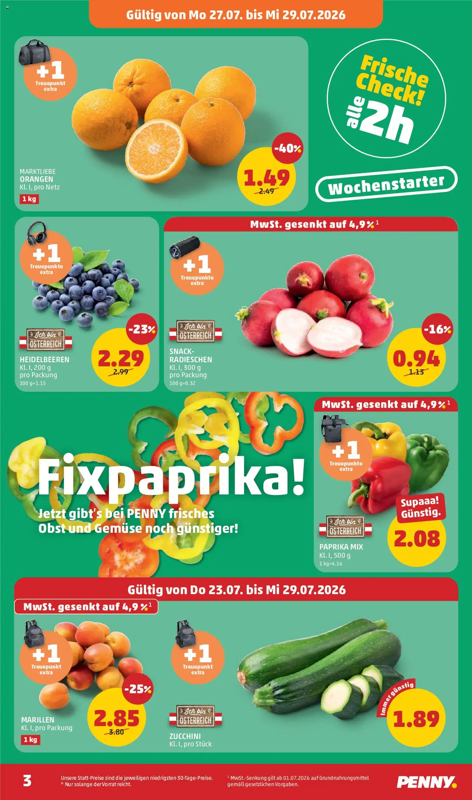 Penny Markt Flugblatt gültig ab 23.07.2026 | Seite: 3 | Produkte: Gemüse, Obst, Orangen