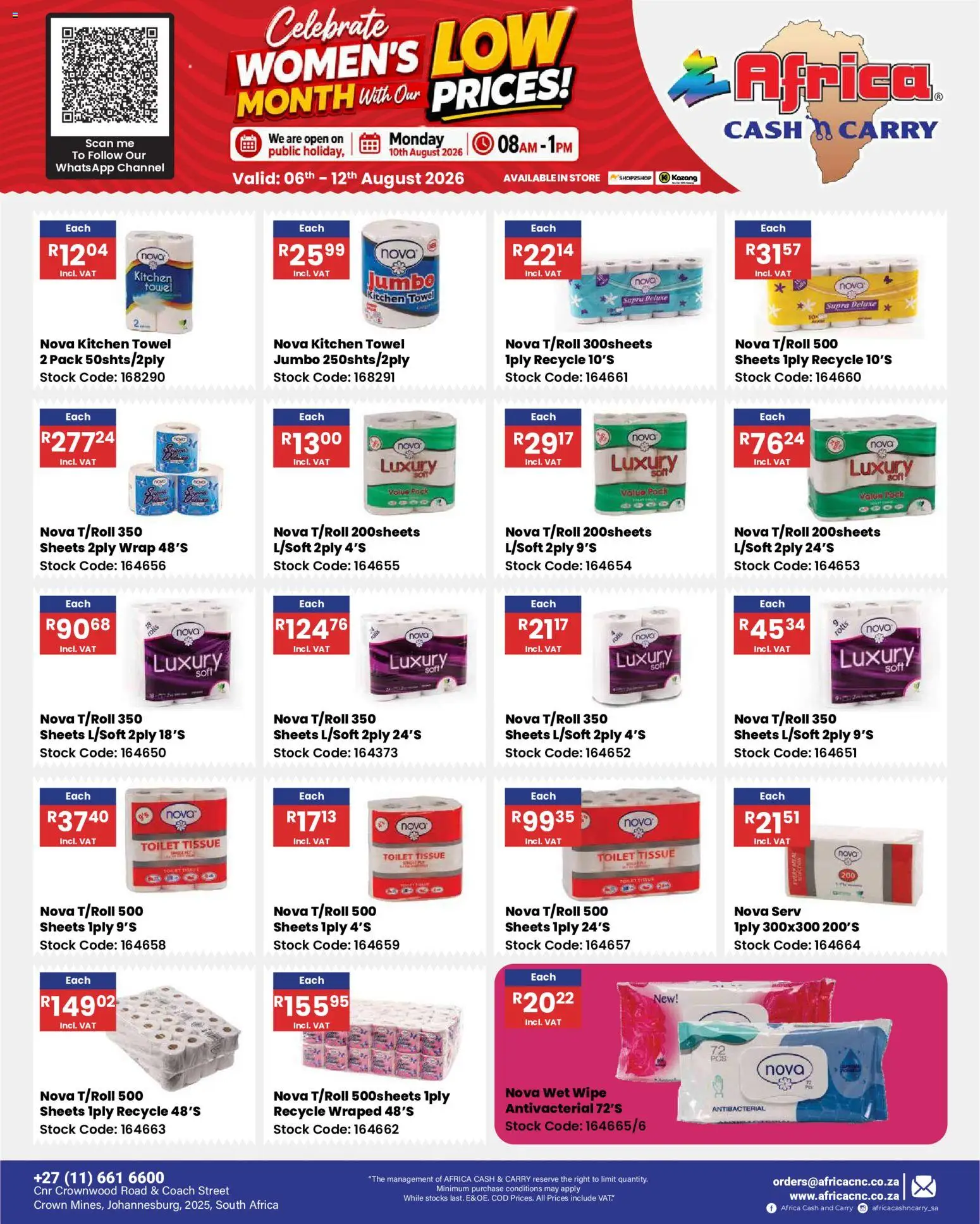 New Africa Cash & Carry catalogue – valid from 06/08/2026 | Page: 66 | Products: Toilet, Towel, Stock