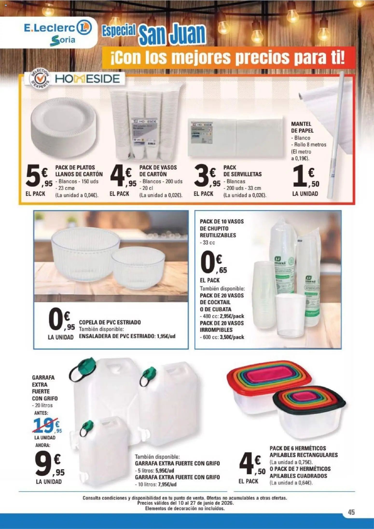 E.Leclerc Soria │ válido desde el 10.06.2026 | Página: 45 | Productos: Mantel, Vasos