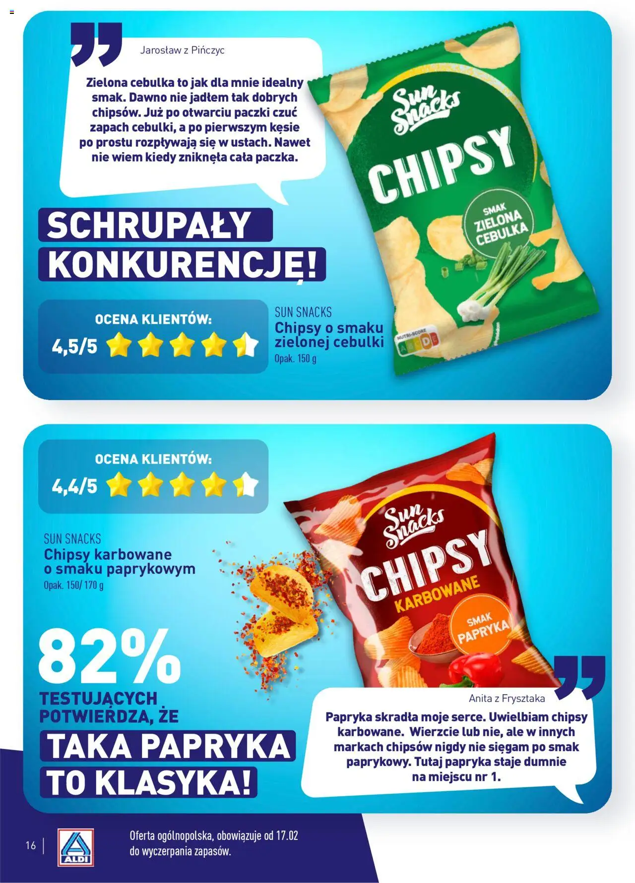 Aldi Gazetka - Wielki test od 17.02.2025 | Strona: 16 | Produkty: Chipsy, Pączki, Papryka, Zapach