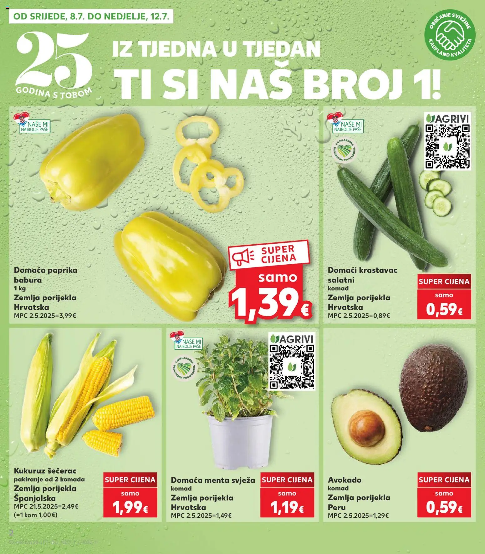 Kaufland katalog | vrijedi od 08.07.2026 | Stranica: 2 | Proizvodi: Kukuruz, Paprika, Krastavac, Avokado