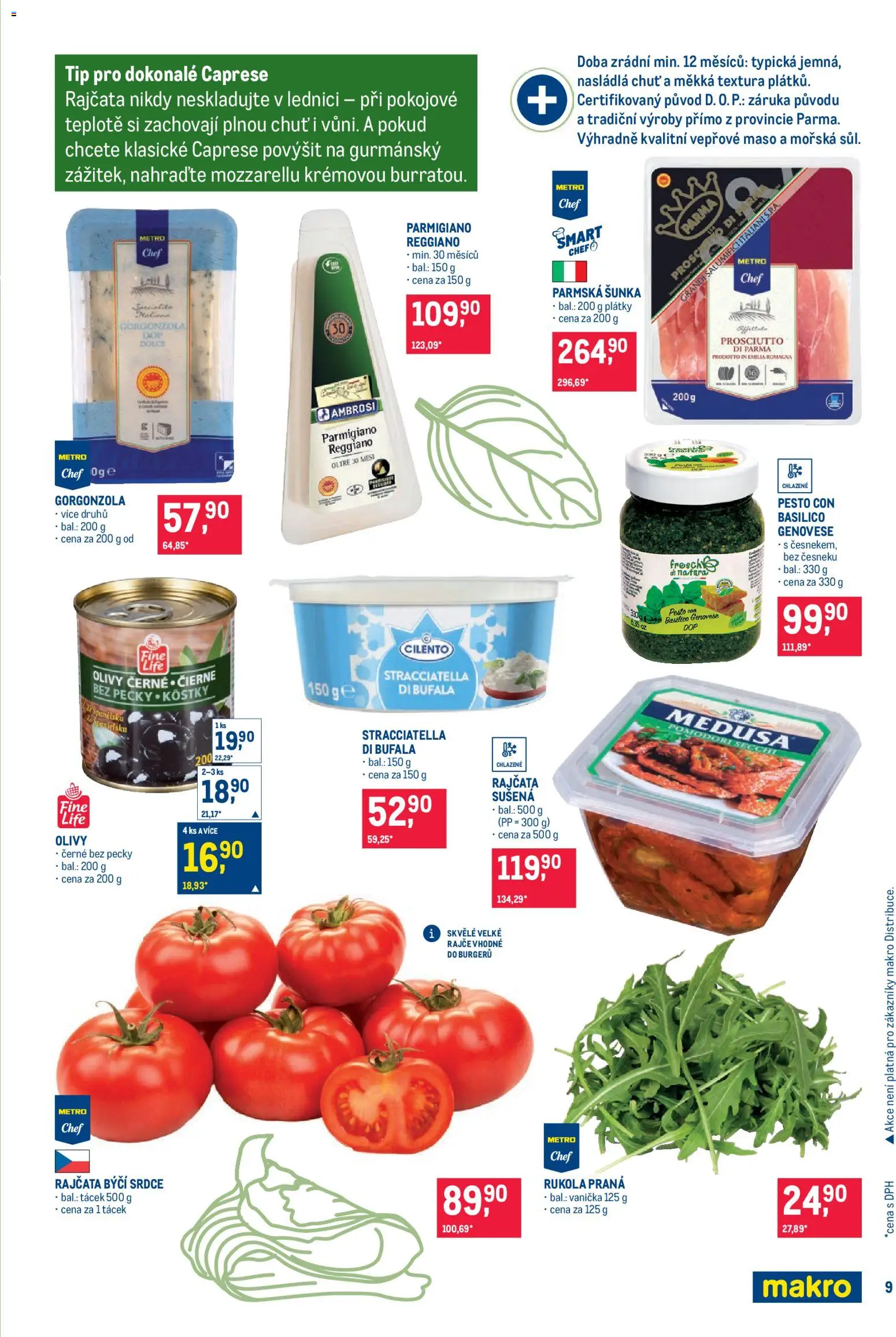 Makro leták - Pro milovníky jídla od 12.08.2026 | Strana: 9 | Produkty: Šunka, Pesto, Gorgonzola, Parmigiano Reggiano