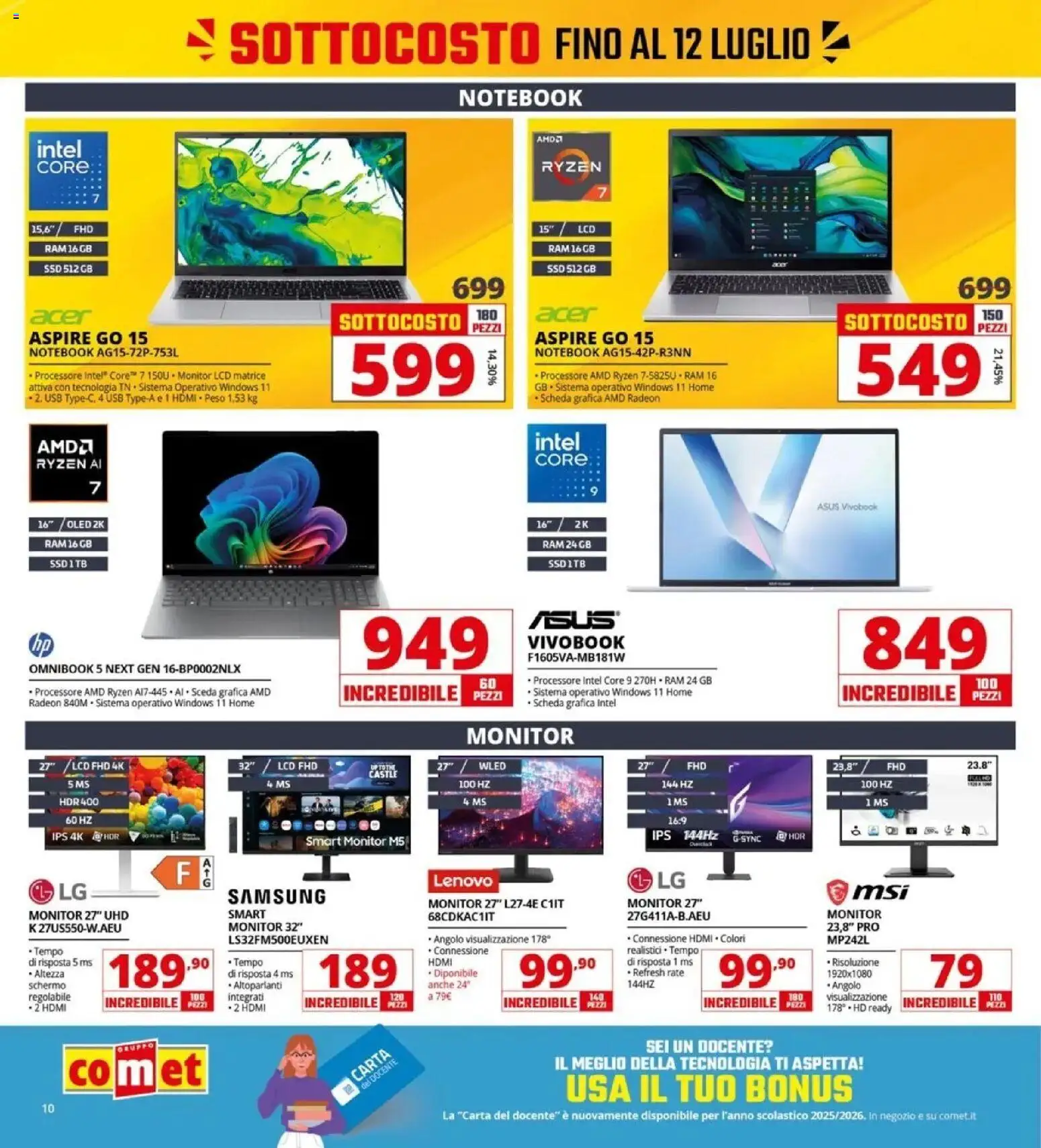 Volantino Comet del 03/07/2026 | Pagina: 10 | Prodotti: Schermo, Monitor, Notebook, Samsung