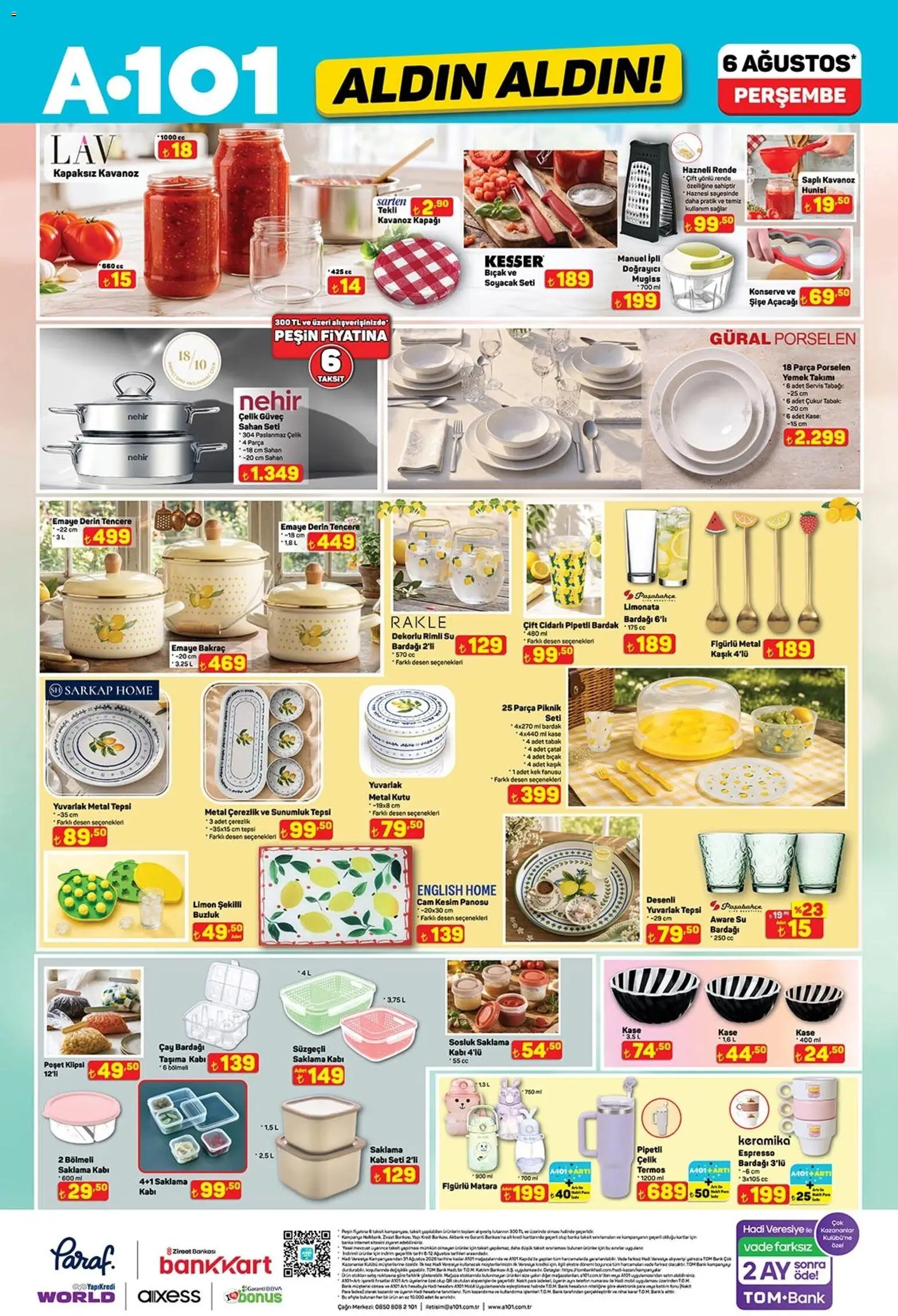 A101 - Katalog Aldın Aldın - 06 Ağustos 2026 tarihinden itibaren geçerlidir | Sayfa: 9 | Ürünler: Limonata, Çatal, Su, Tepsi