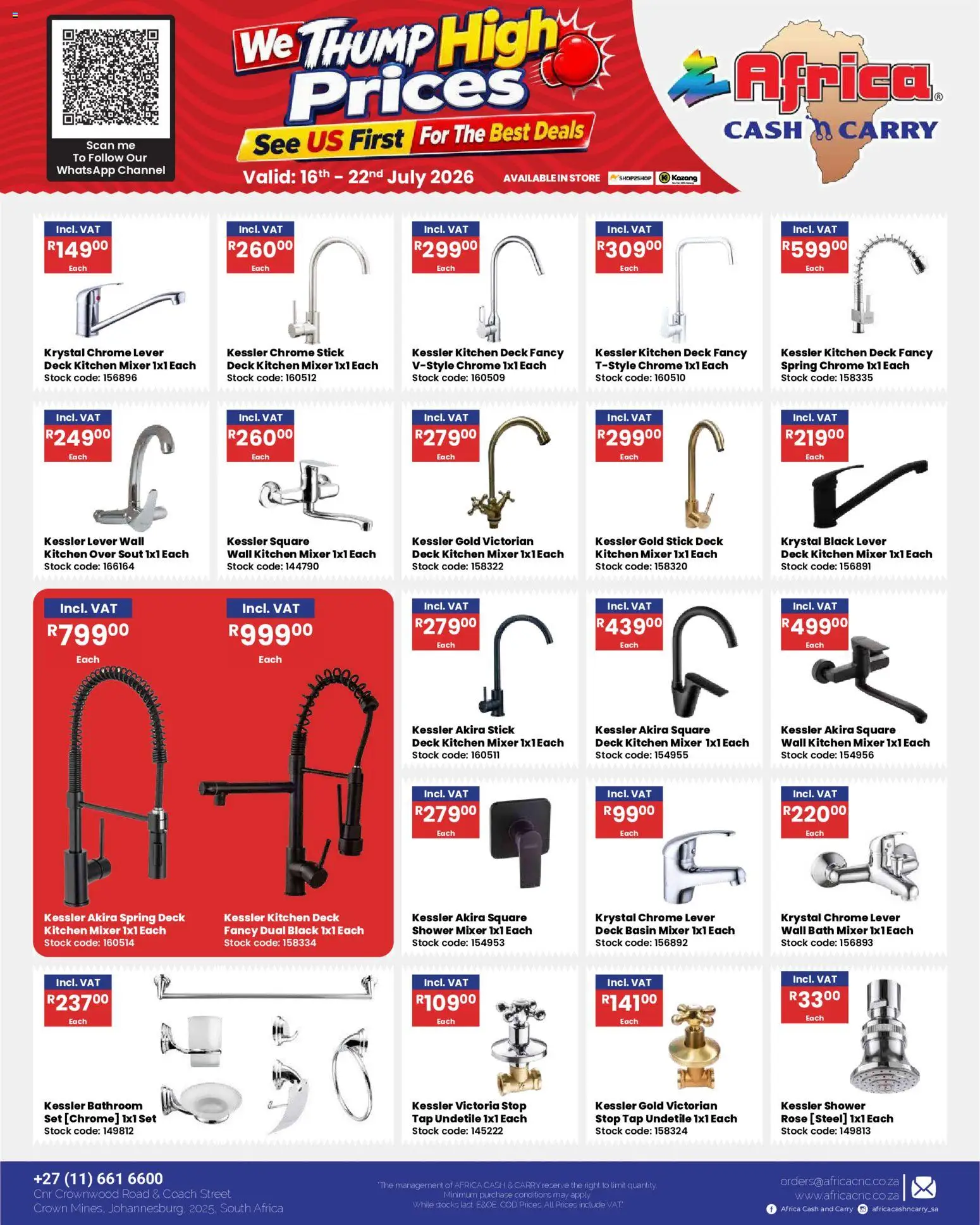 New Africa Cash & Carry catalogue – valid from 16/07/2026 | Page: 40 | Products: Shower, Basin, Tap, Shower set