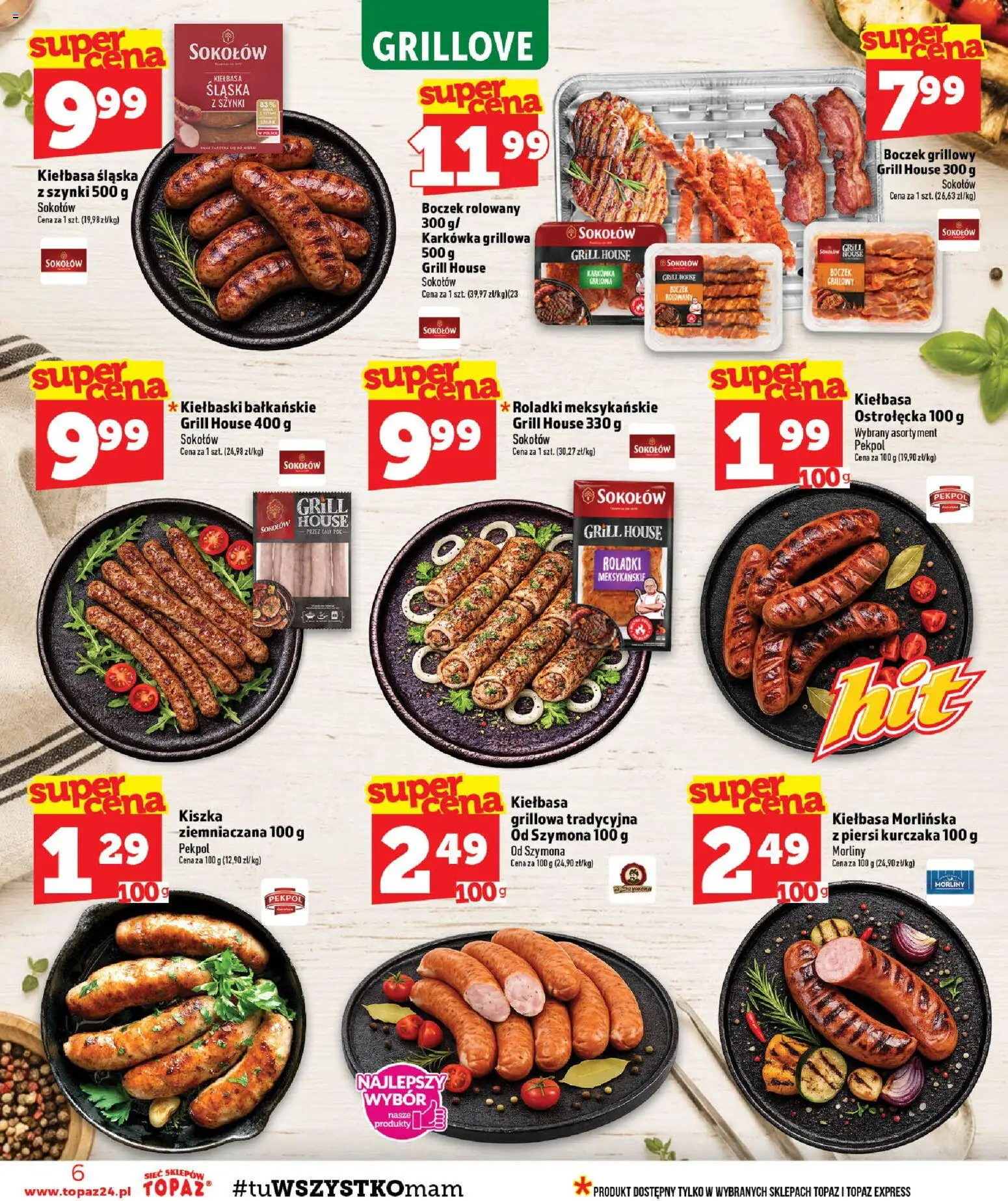 Topaz gazetka - MAZ od 13.08.2026 | Strona: 6 | Produkty: Karkówka, Piersi, Grill, Kiełbasa śląska