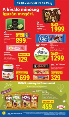 MAGNUM Mini jégkrém válogatás, 8x55 ml; 1 l = 4544 Ft - amely érvényes a következő dátumtól: 07.05.2026 | Oldal: 12 | Termékek: Müzli, Nutella, Étcsokoládé, Snickers
