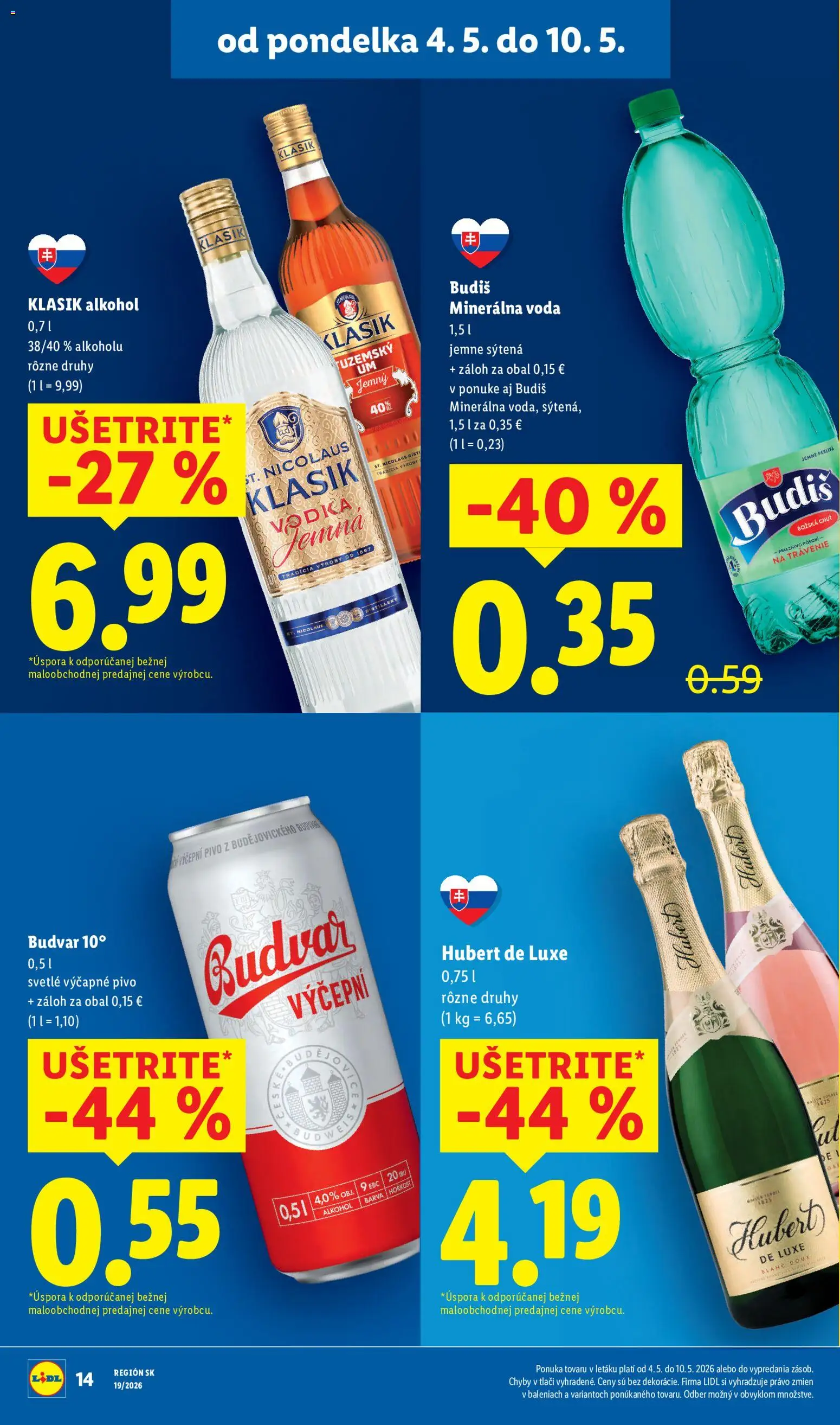 Nové Lidl akcie – leták je platný od 04.05.2026 | Strana: 20 | Produkty: Budiš, Budvar, Voda, Minerálna voda
