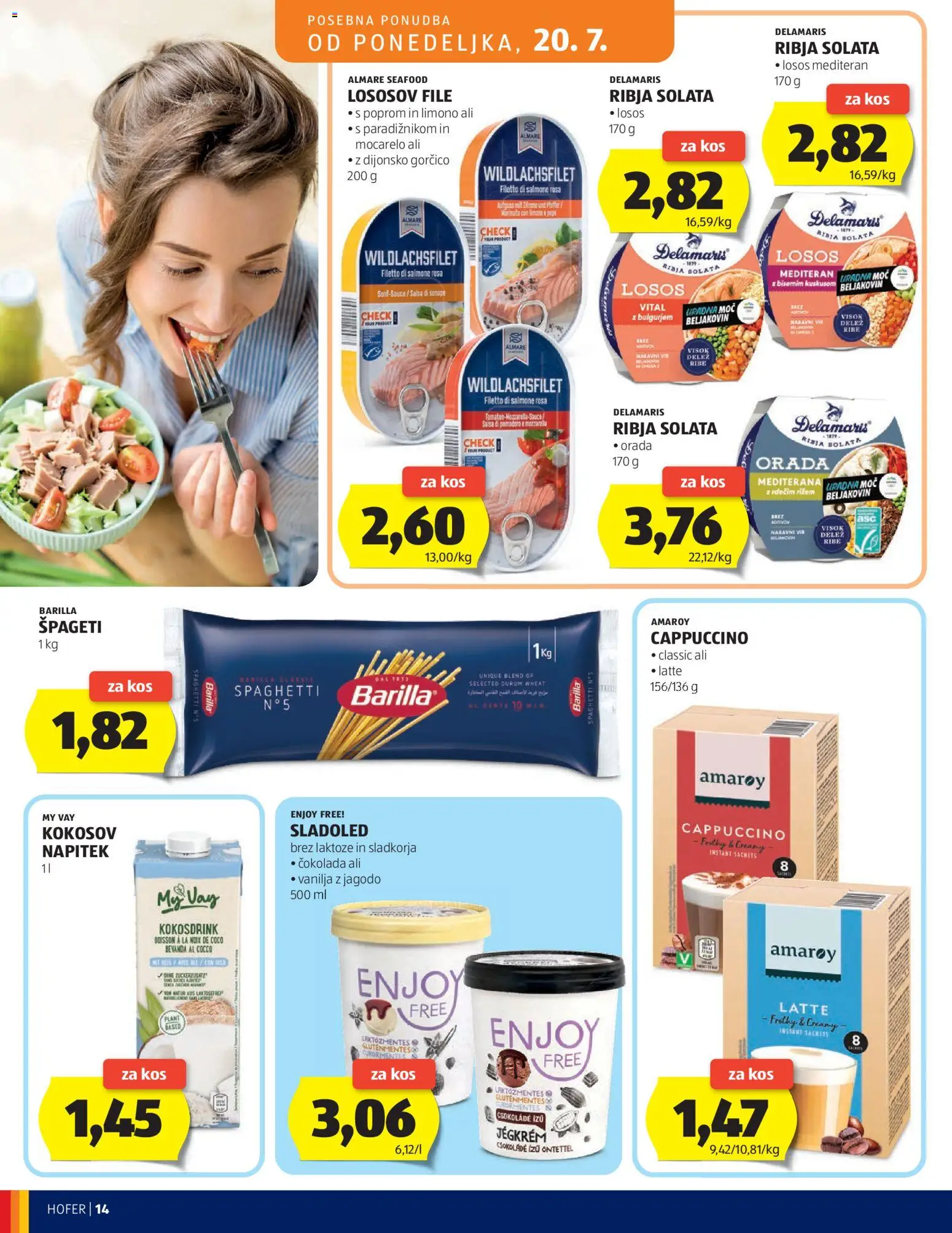 Hofer SI katalog | vrijedi od 15.07.2026 | Stranica: 14 | Proizvodi: Salsa, Sladoled, Losos, Barilla