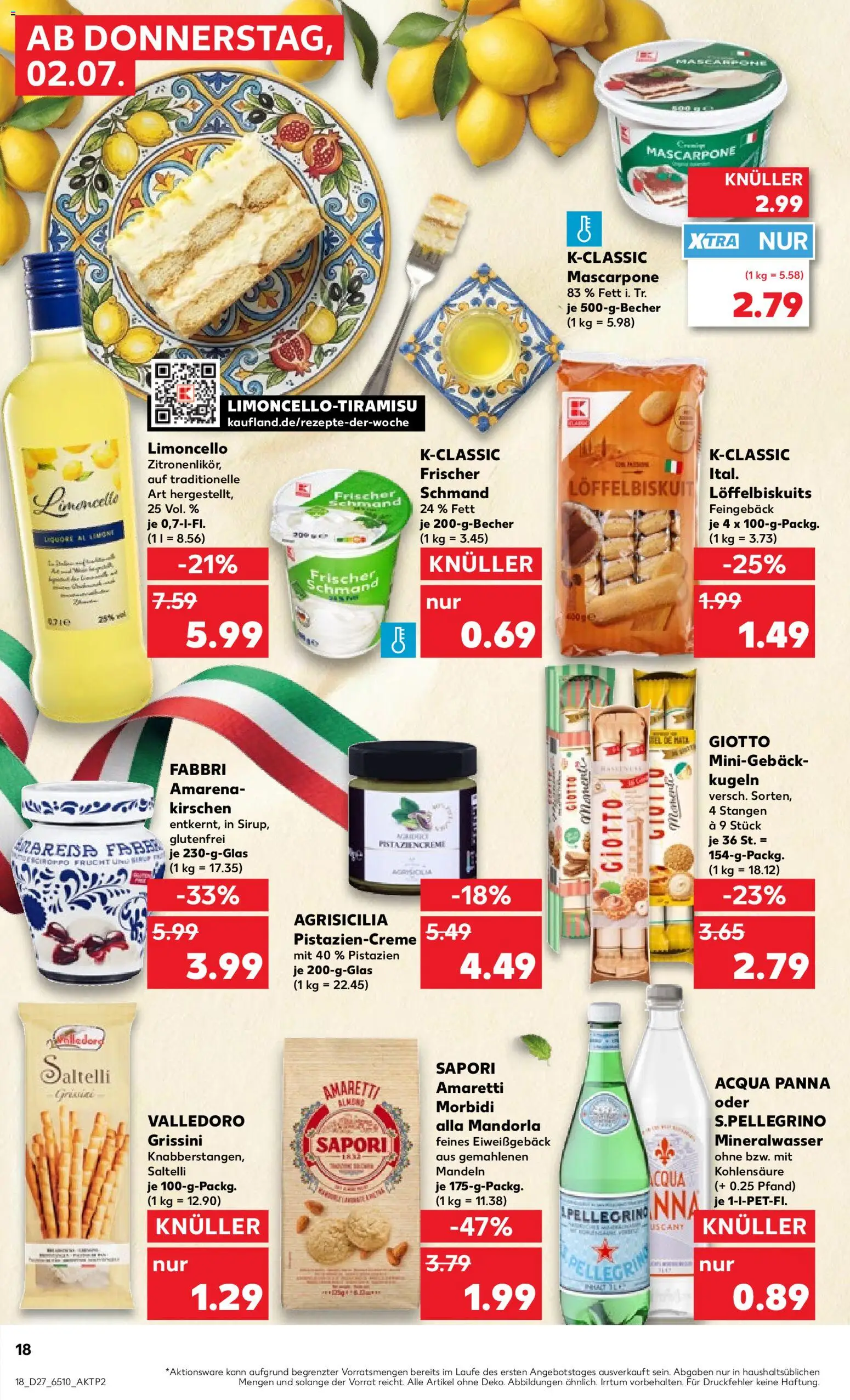 Kaufland Prospekt Köln – gültig ab 02.07.2026 | Seite: 18 | Produkte: Mascarpone, Mandeln, Kirschen, Limoncello