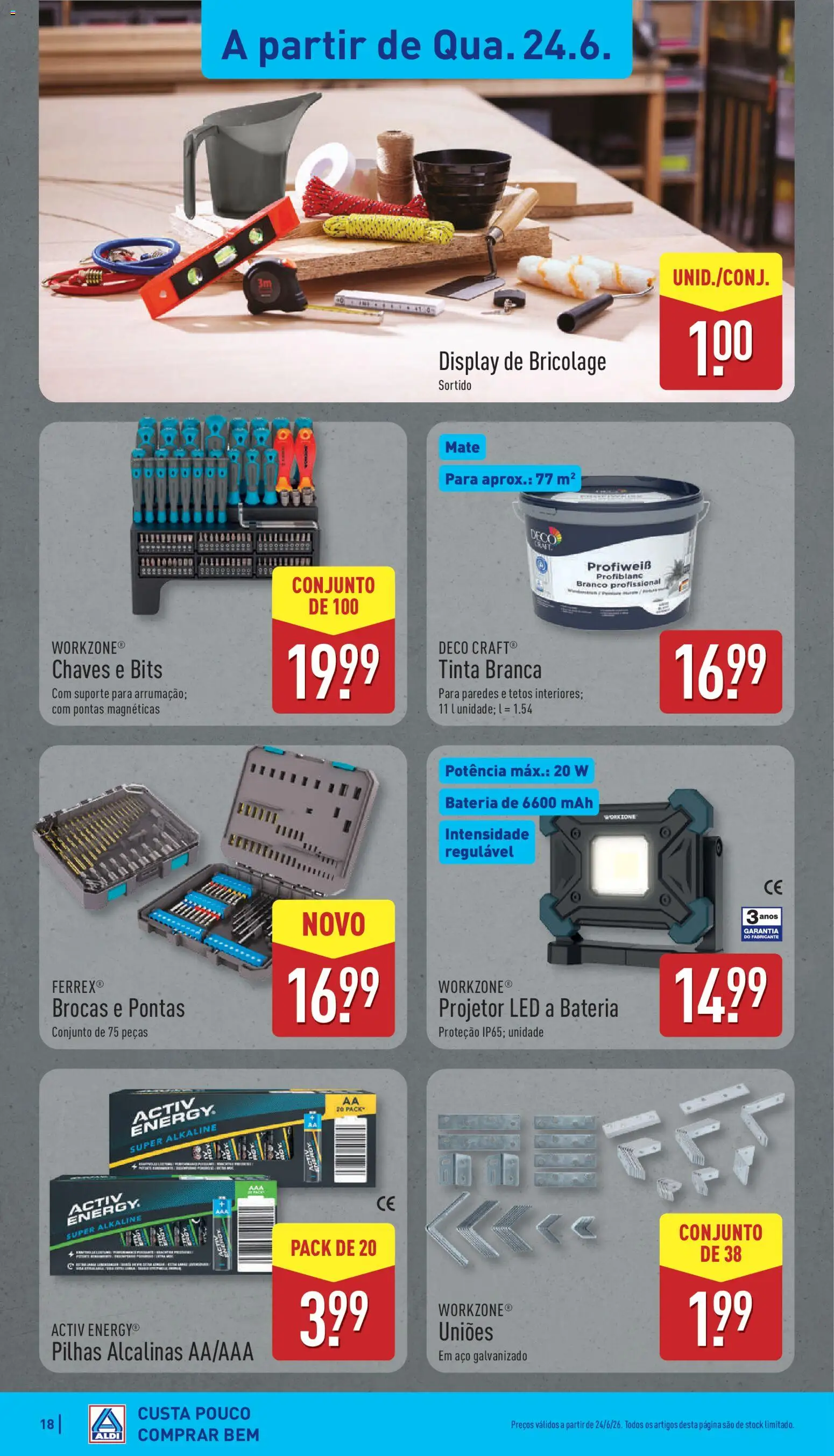 Aldi folheto │ válido de 22.06.2026 | Página: 18 | Produtos: Tinta, Pilhas, Projetor, Bateria