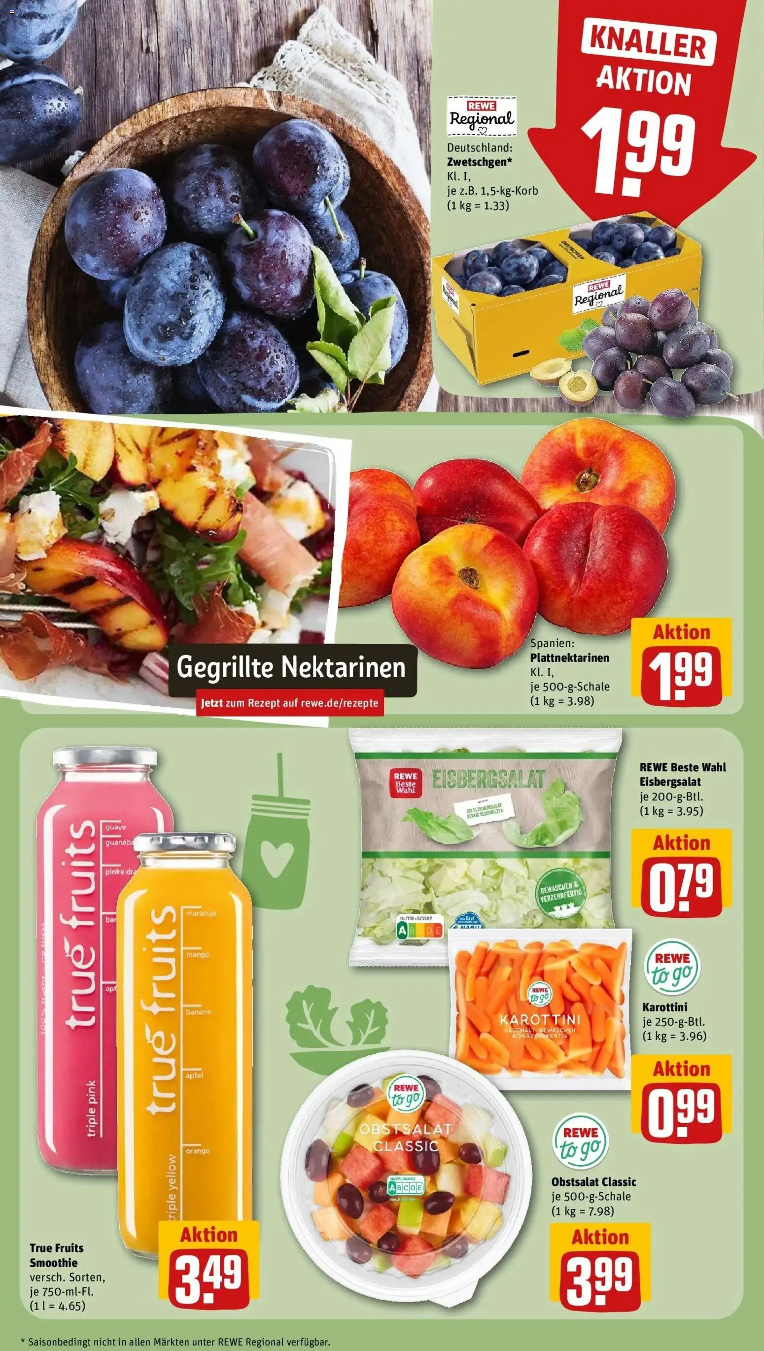 REWE Prospekt ab 17.08.2026 zum Blättern » Angebote | Seite: 4 | Produkte: Nektarinen, Äpfel, Eisbergsalat, Mango