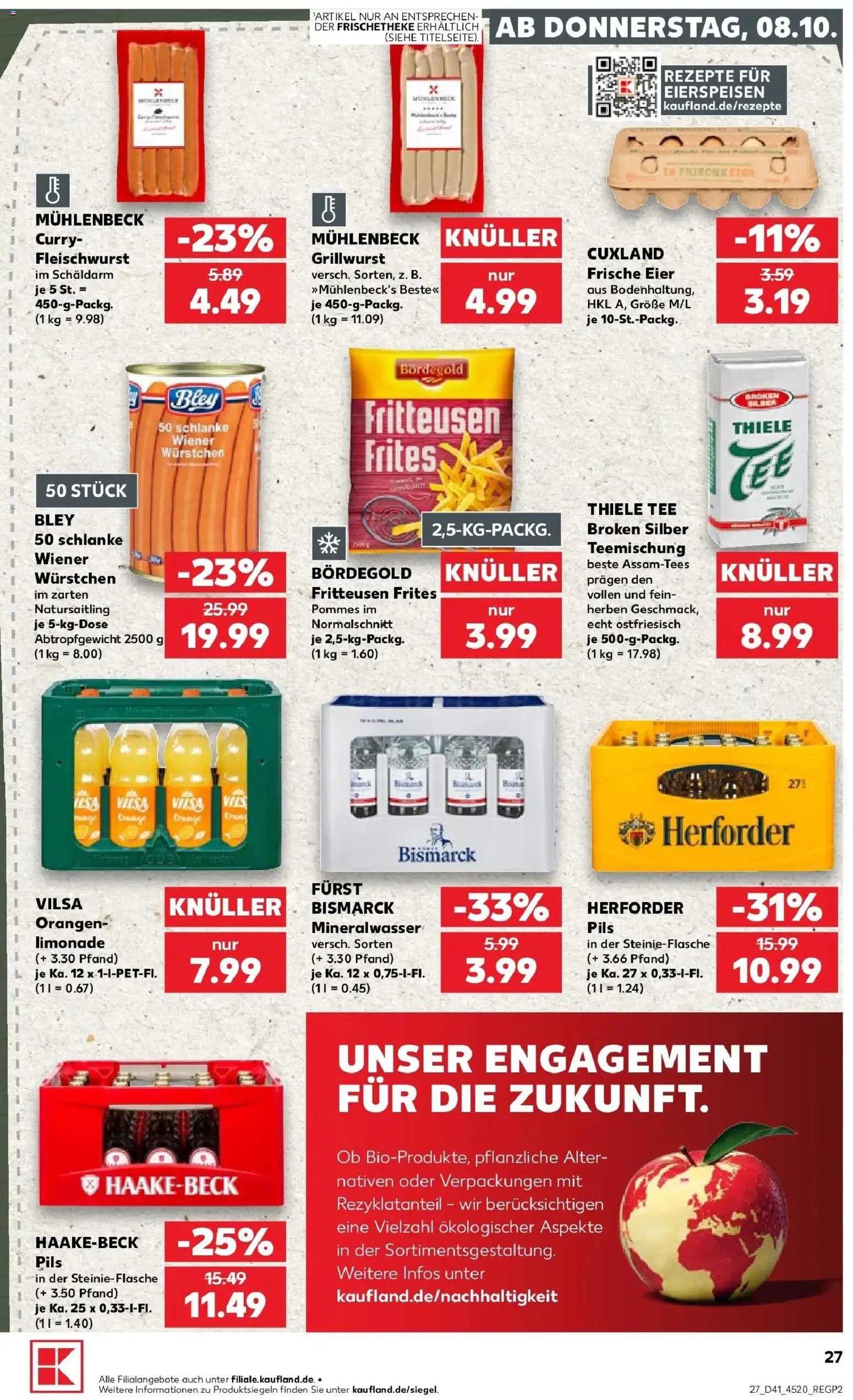 Prospekt Kaufland ab 08.10.2026 » Angebote Online zum Blättern | Seite: 27 | Produkte: Wiener wurstchen, Eier, Orangen, Tee