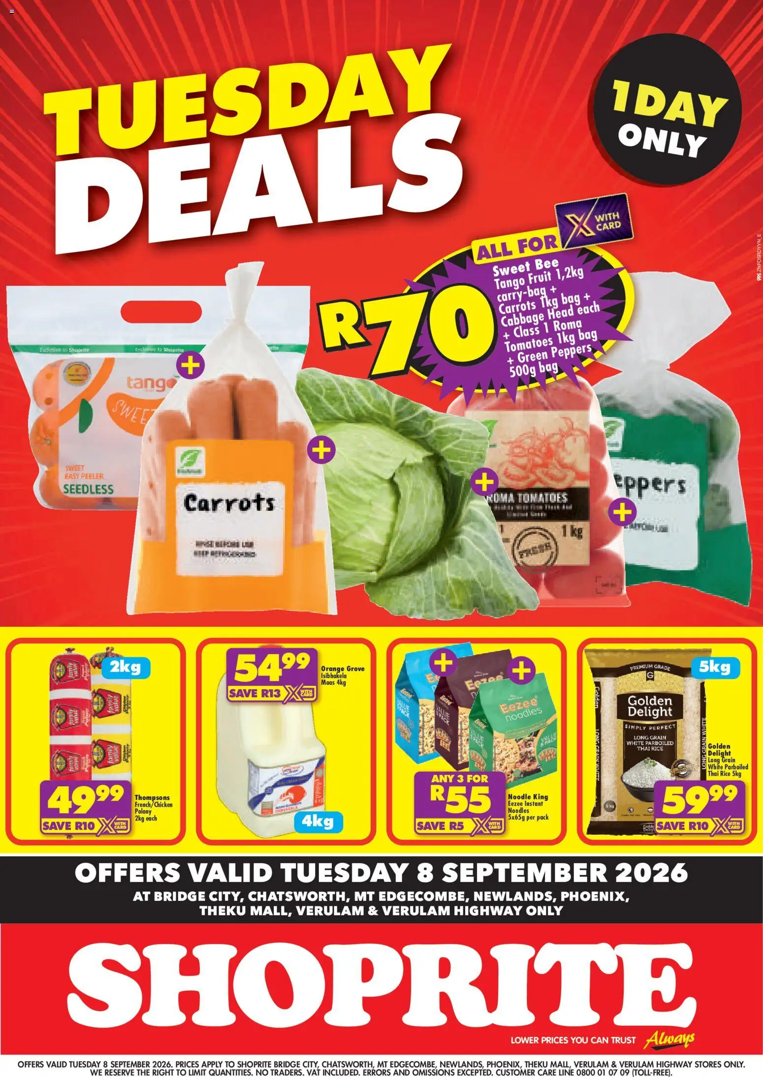 New Shoprite catalogue – valid from 08/09/2026 | Page: 1 | Products: Bag, Rice, Noodles, Fruit