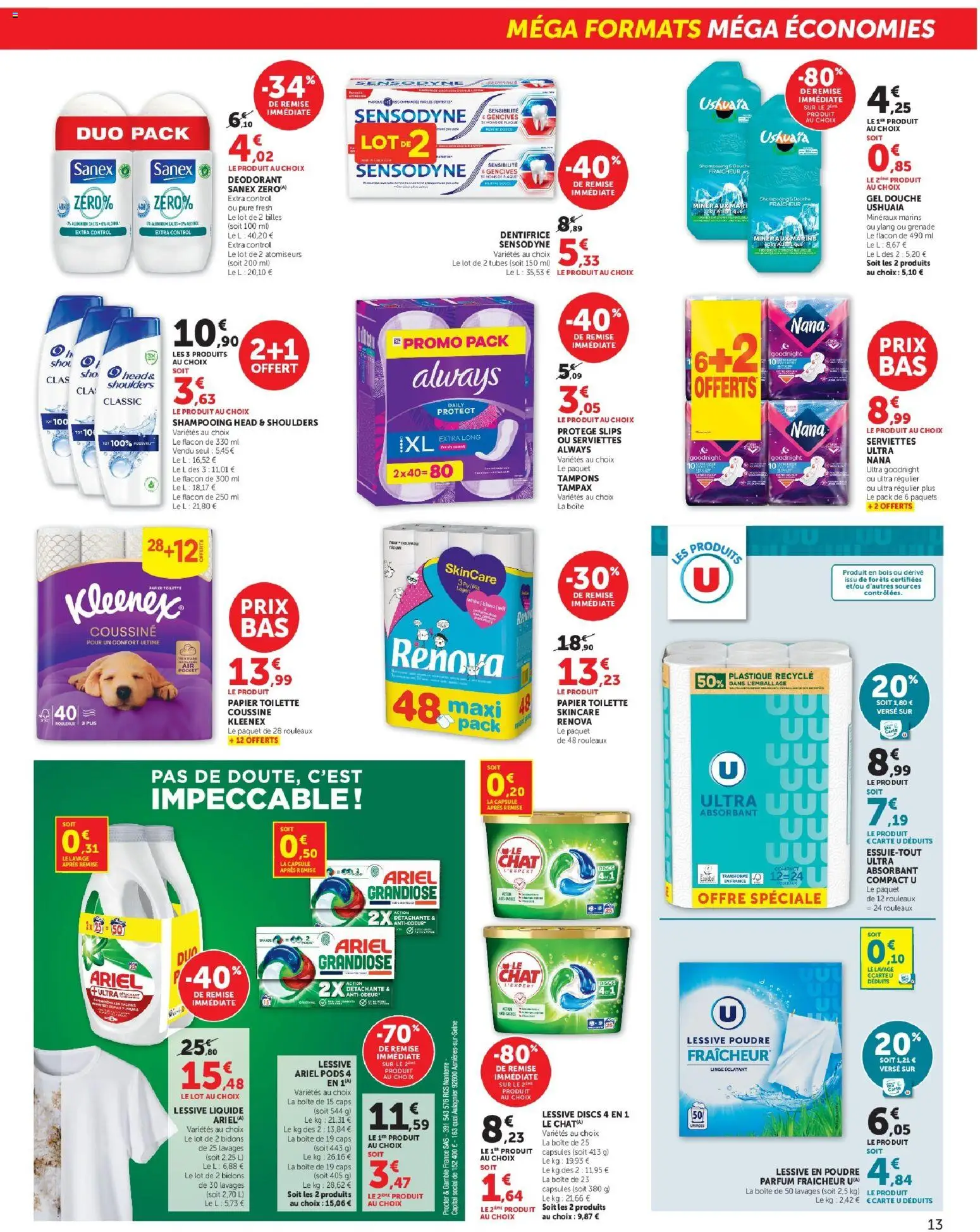 {H1} | Page: 13 | Produits: Ariel, Papier toilette, Shampooing, Douche