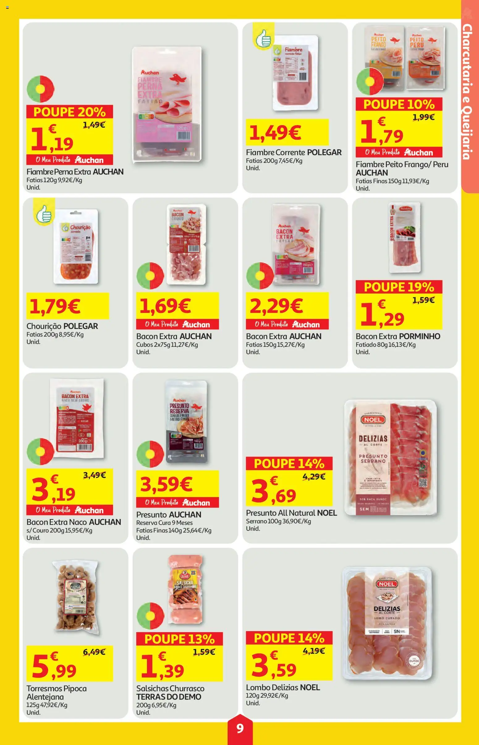 Auchan folheto │ válido de 28.05.2026 | Página: 9 | Produtos: Bacon, Peru, Salsicha, Lombo
