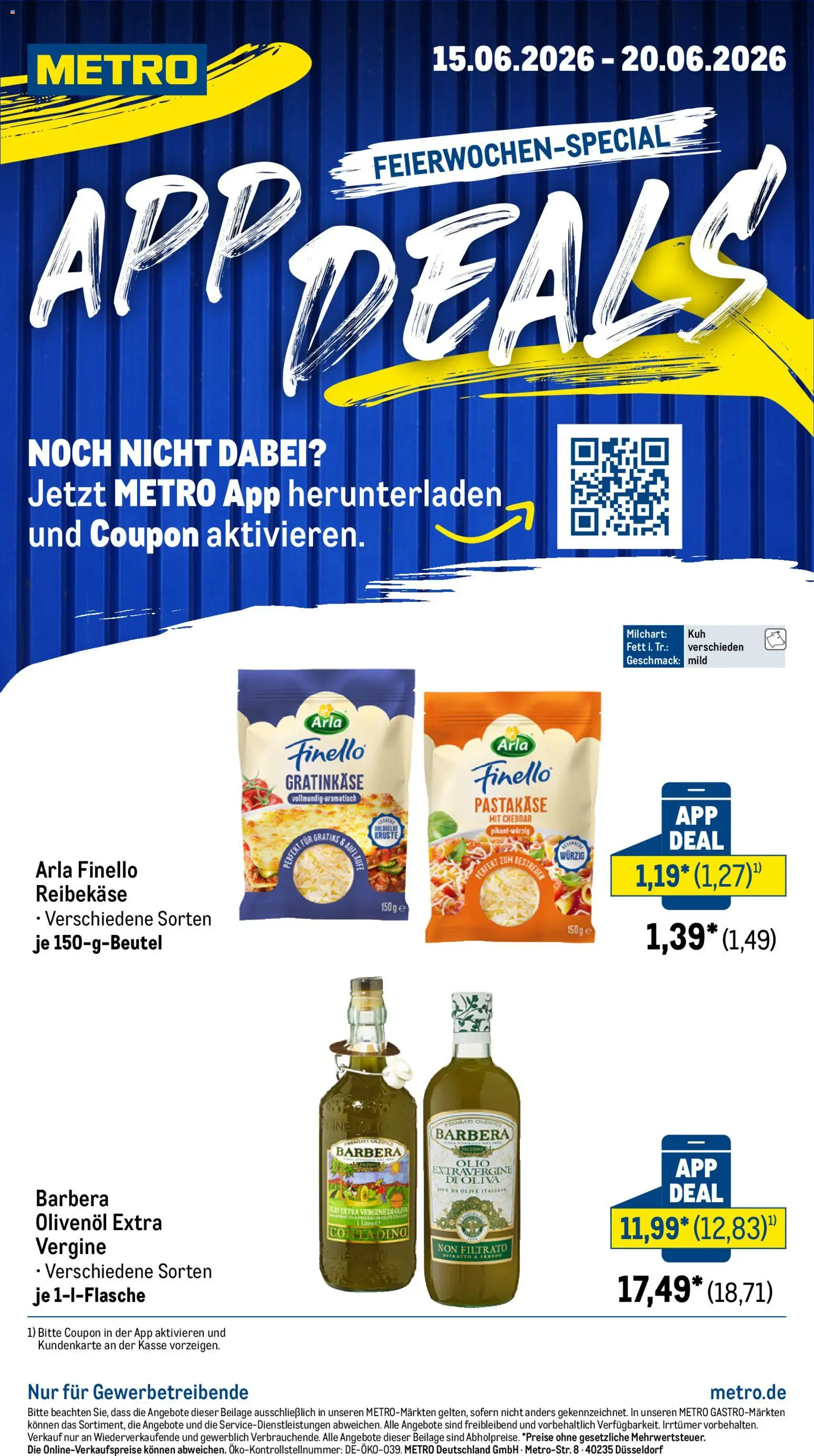 Metro App Deals – gültig ab 15.06.2026 | Seite: 1 | Produkte: Olivenol, Reibekase