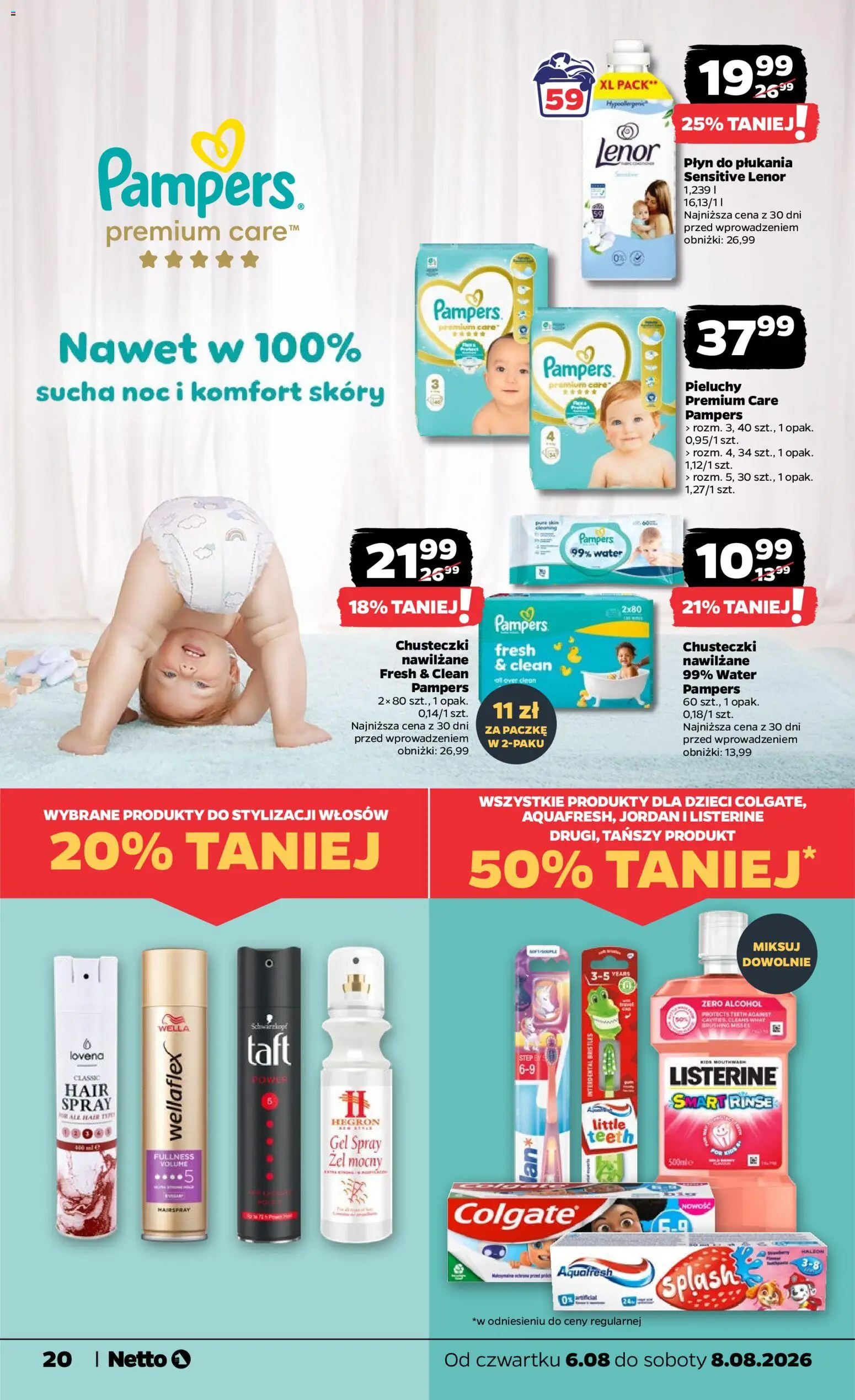 Netto gazetka od czwartku od 06.08.2026 | Strona: 20 | Produkty: Pampers, Lenor płyn do płukania
