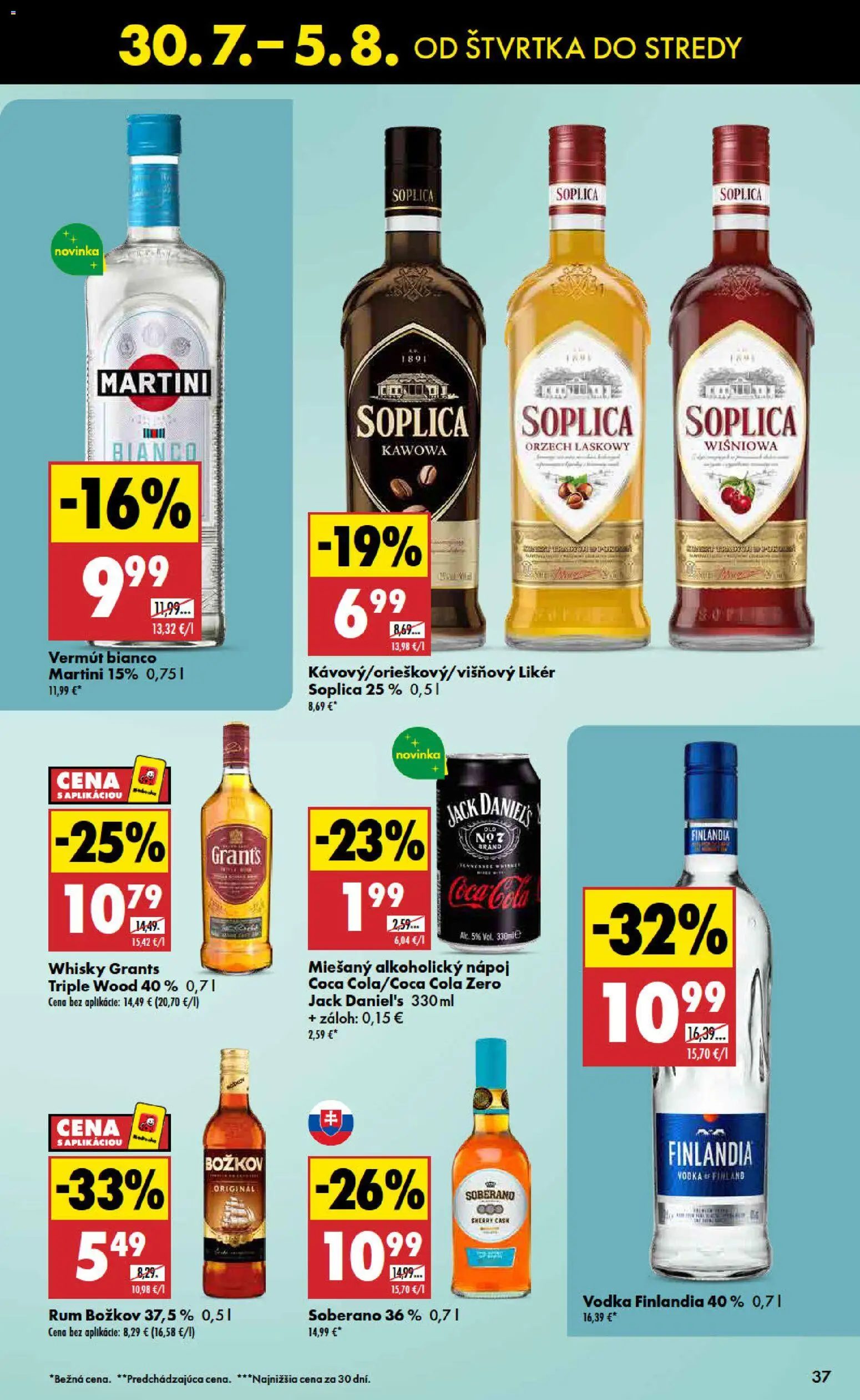 Nové Biedronka akcie – leták je platný od 30.07.2026 | Strana: 37 | Produkty: Martini, Vodka, Whisky, Jack Daniel's
