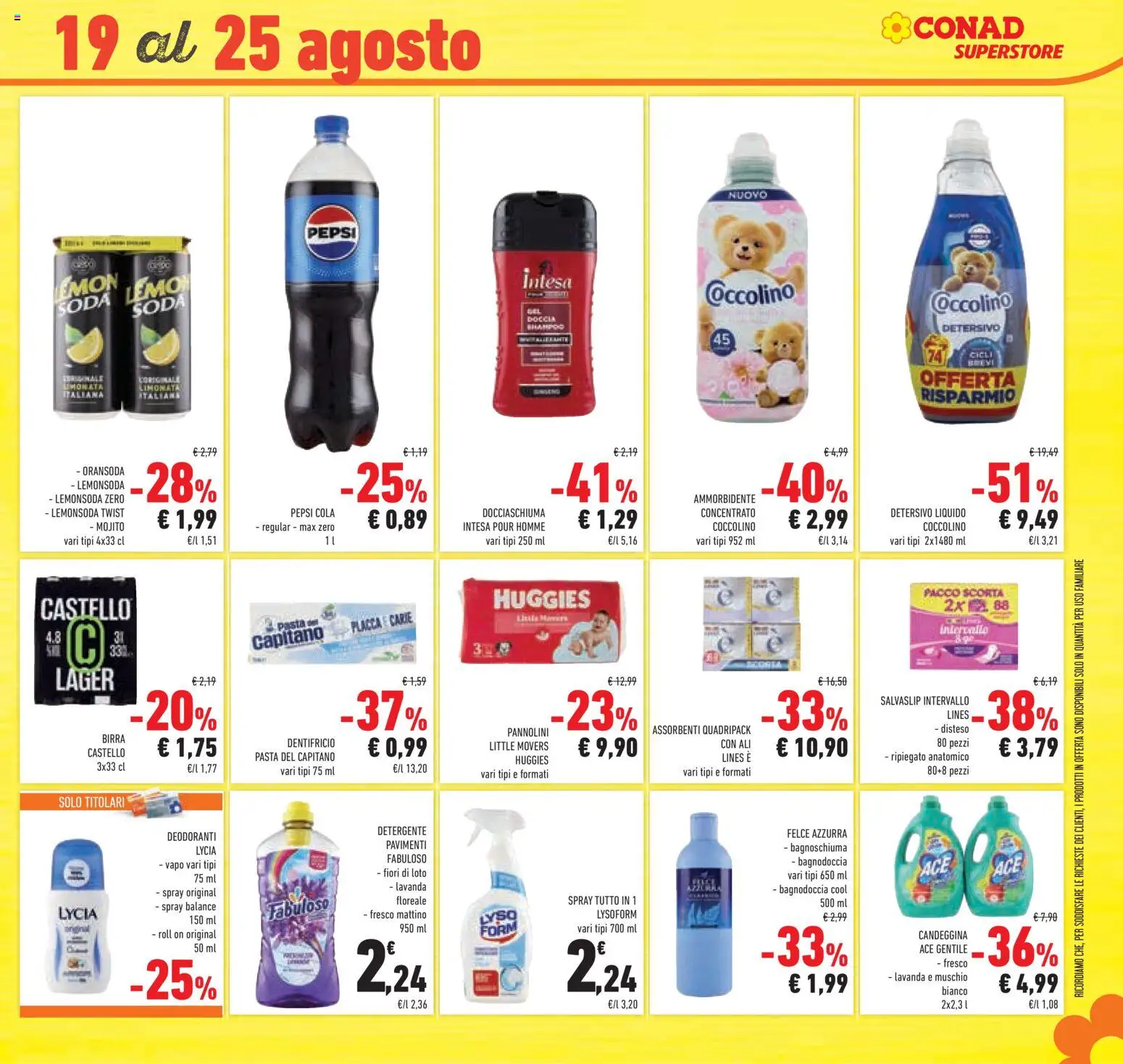 Volantino Conad del 12/08/2026 | Pagina: 45 | Prodotti: Ammorbidente, Limonata, Fiori, Salvaslip