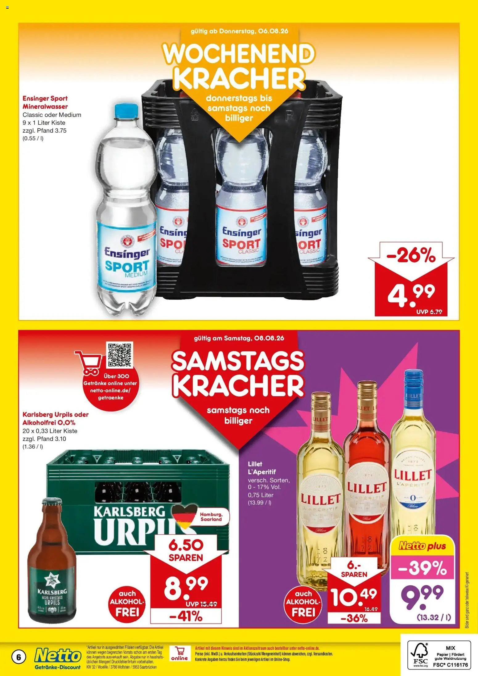 Netto Marken-Discount Prospekt Saarbrücken – gültig ab 03.08.2026 | Seite: 6 | Produkte: Mineralwasser, Lillet, Bilder
