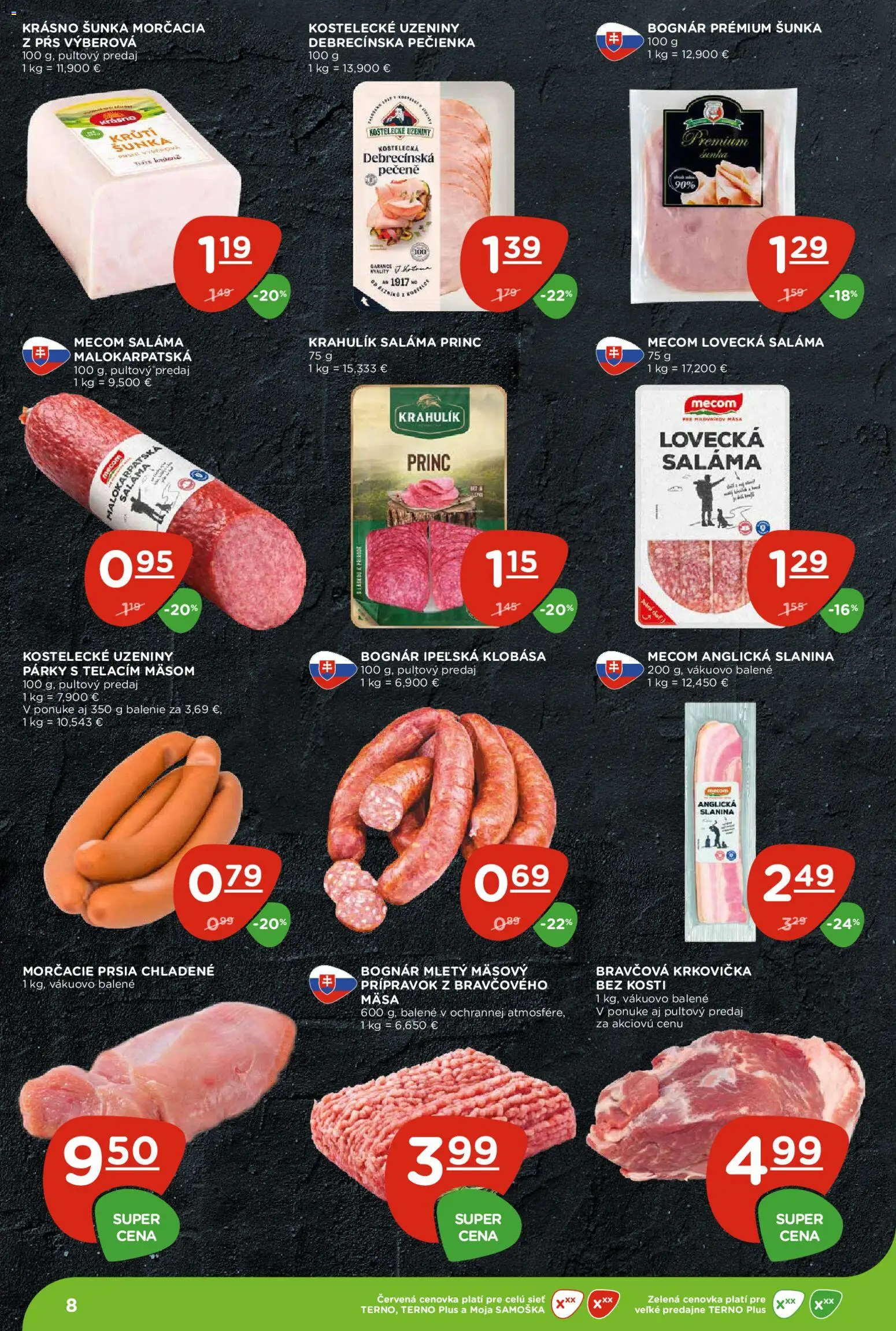 Nové Terno akcie – leták je platný od 30.07.2026 | Strana: 8 | Produkty: Pás, Šunka, Slanina, Párky
