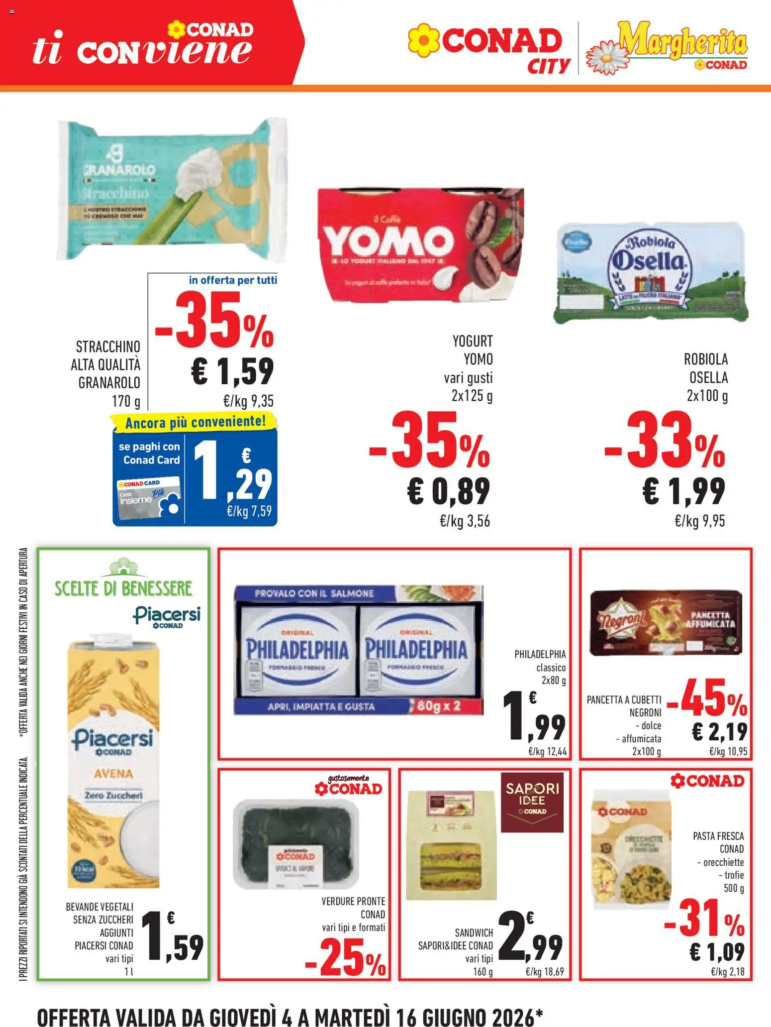 Volantino Conad del 04.06.2026 | Pagina: 8 | Prodotti: Yogurt, Salmone, Orecchiette, Robiola