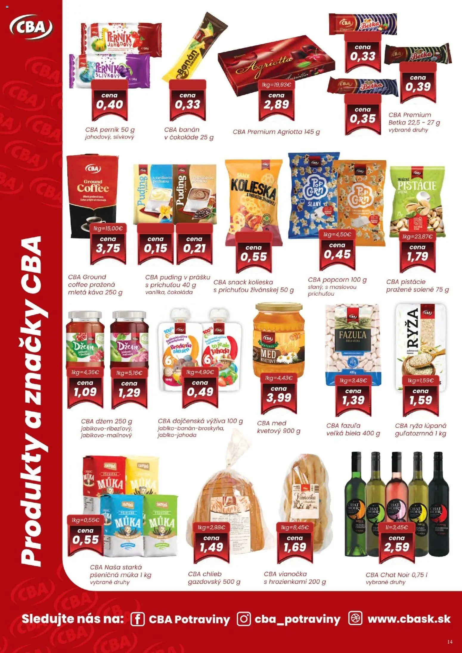 Nové CBA Komfos akcie – leták je platný od 04.06.2026 | Strana: 14 | Produkty: Chlieb, Ryža, Fazuľa, Med