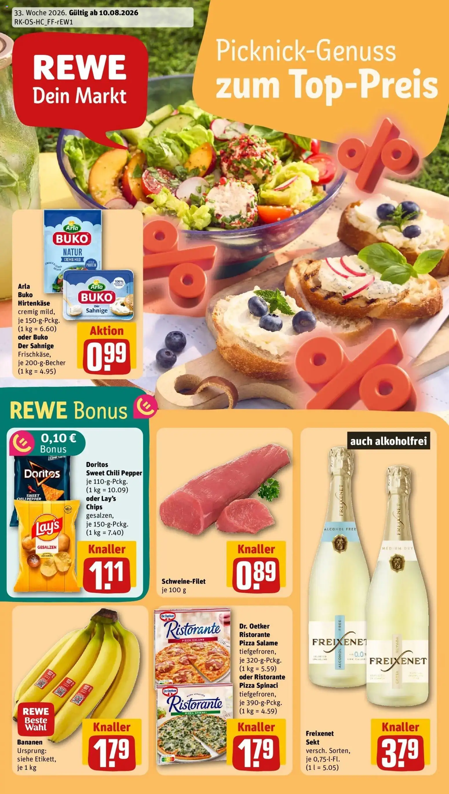 REWE Prospekt ab 10.08.2026 zum Blättern » Angebote | Seite: 1 | Produkte: Ristorante, Freixenet, Schweinefilet, Chili