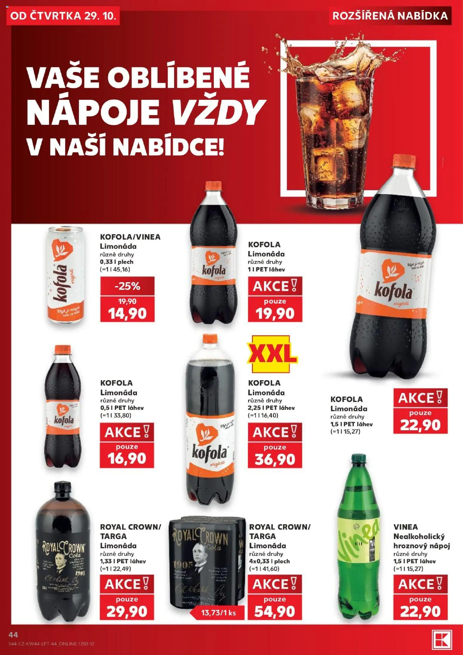 Kaufland leták od 29.10.2026 | Strana: 44 | Produkty: Plech, Kofola, Vinea, Cola