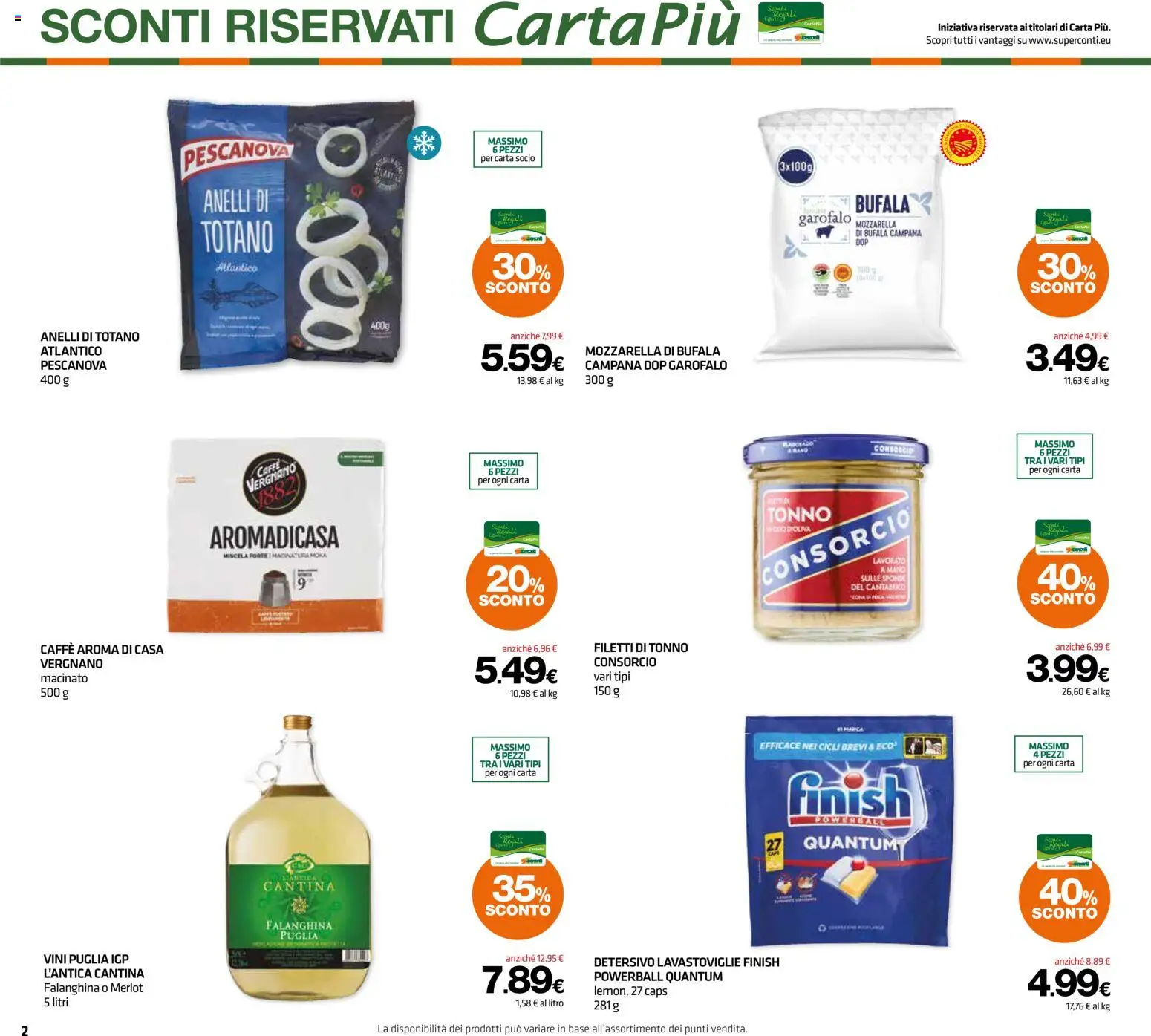 Volantino Superconti del 22/10/2026 | Pagina: 2 | Prodotti: Caffè, Mozzarella, Tonno, Macinato